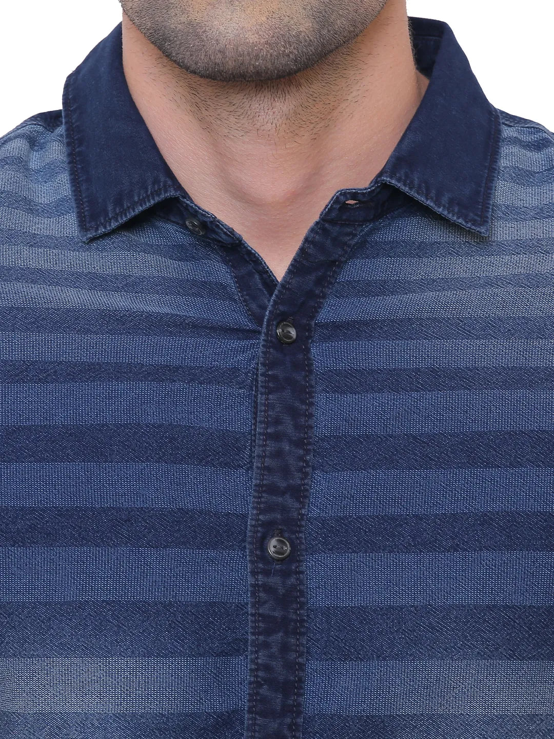 Blue Slim Straight Fit Regular Collar Long Sleeves Cotton Men's Shirt by Being Human Clothing - Image 4