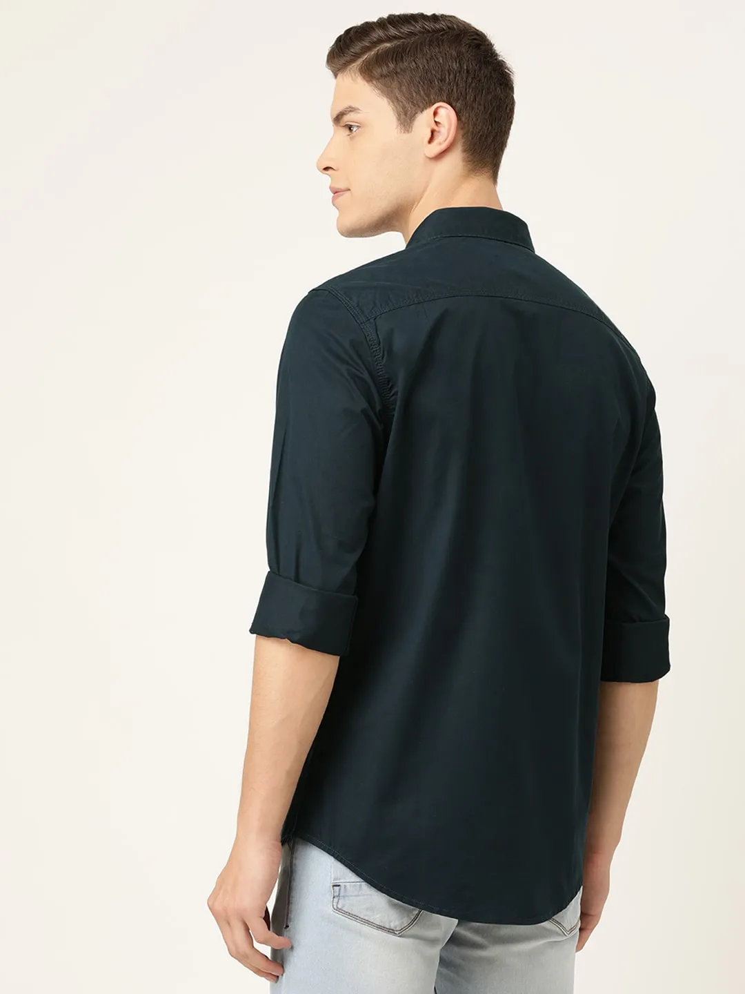 Blue Slim Straight Fit Regular Collar Long Sleeves Cotton Men's Shirt by Being Human Clothing - Image 2
