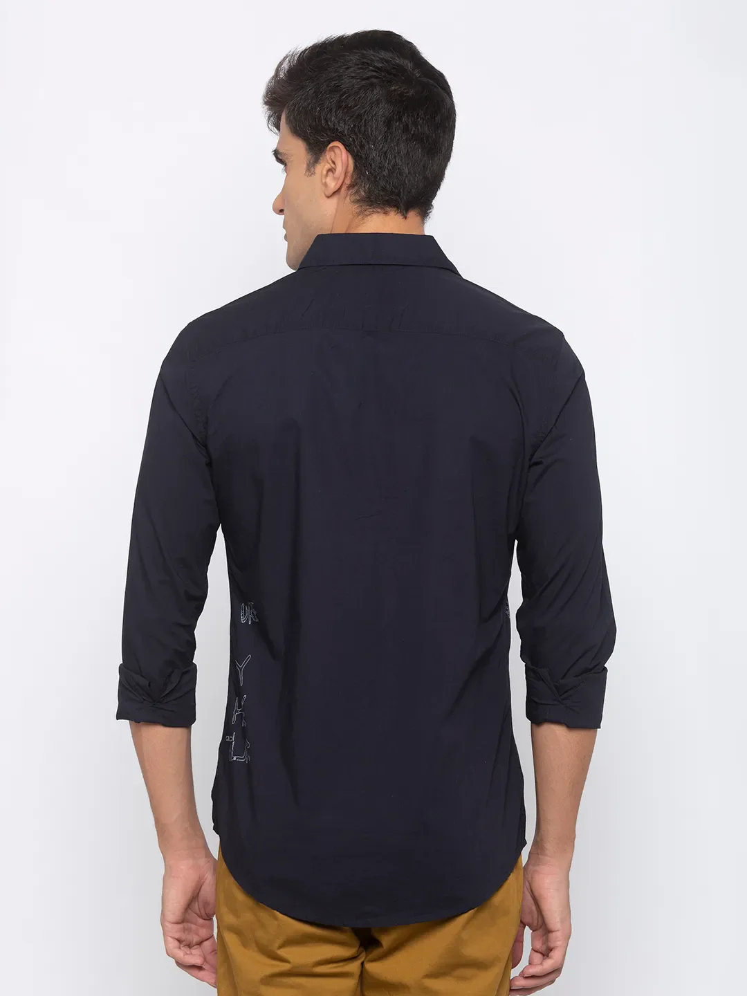 Blue Slim Straight Fit Regular Collar Long Sleeves Cotton Men's Shirt by Being Human Clothing - Image 3