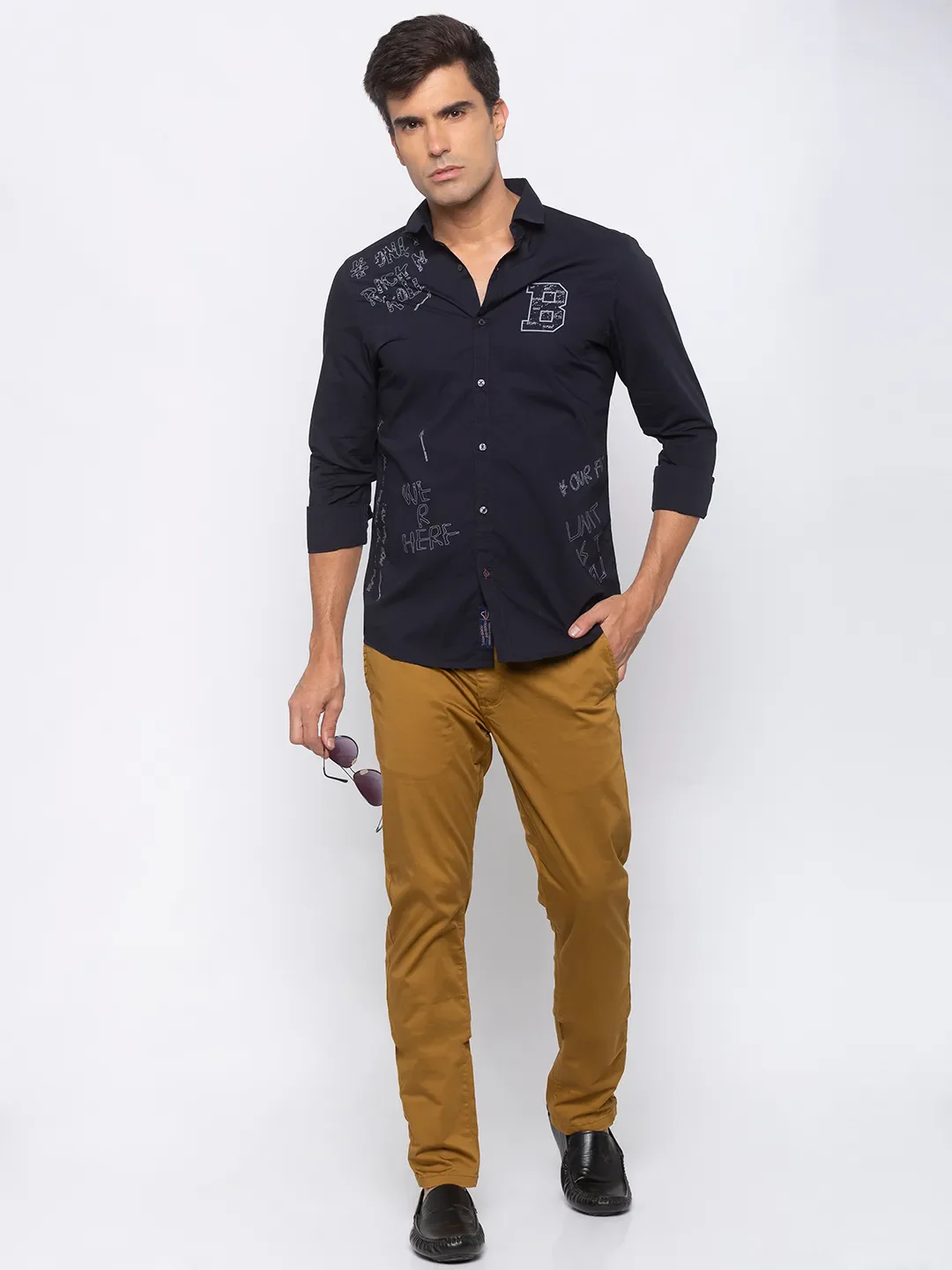 Blue Slim Straight Fit Regular Collar Long Sleeves Cotton Men's Shirt by Being Human Clothing - Image 4