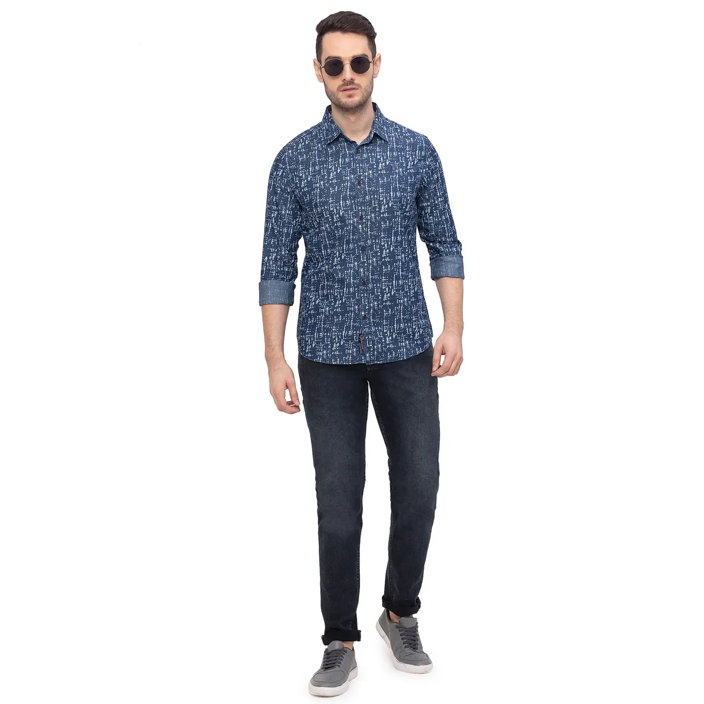 Blue Regular Fit Regular Collar Long Sleeves Cotton Men's Shirt by Being Human Clothing - Image 5