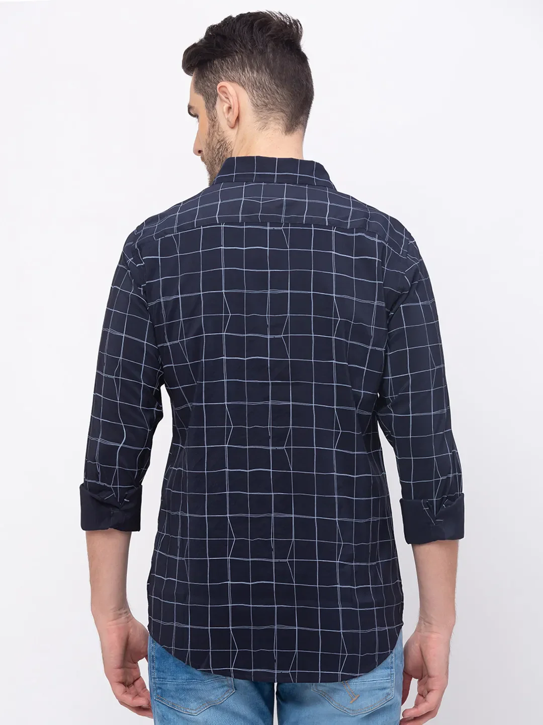 Blue Slim Straight Fit Regular Collar Long Sleeves Men's Shirt by Being Human Clothing - Image 2