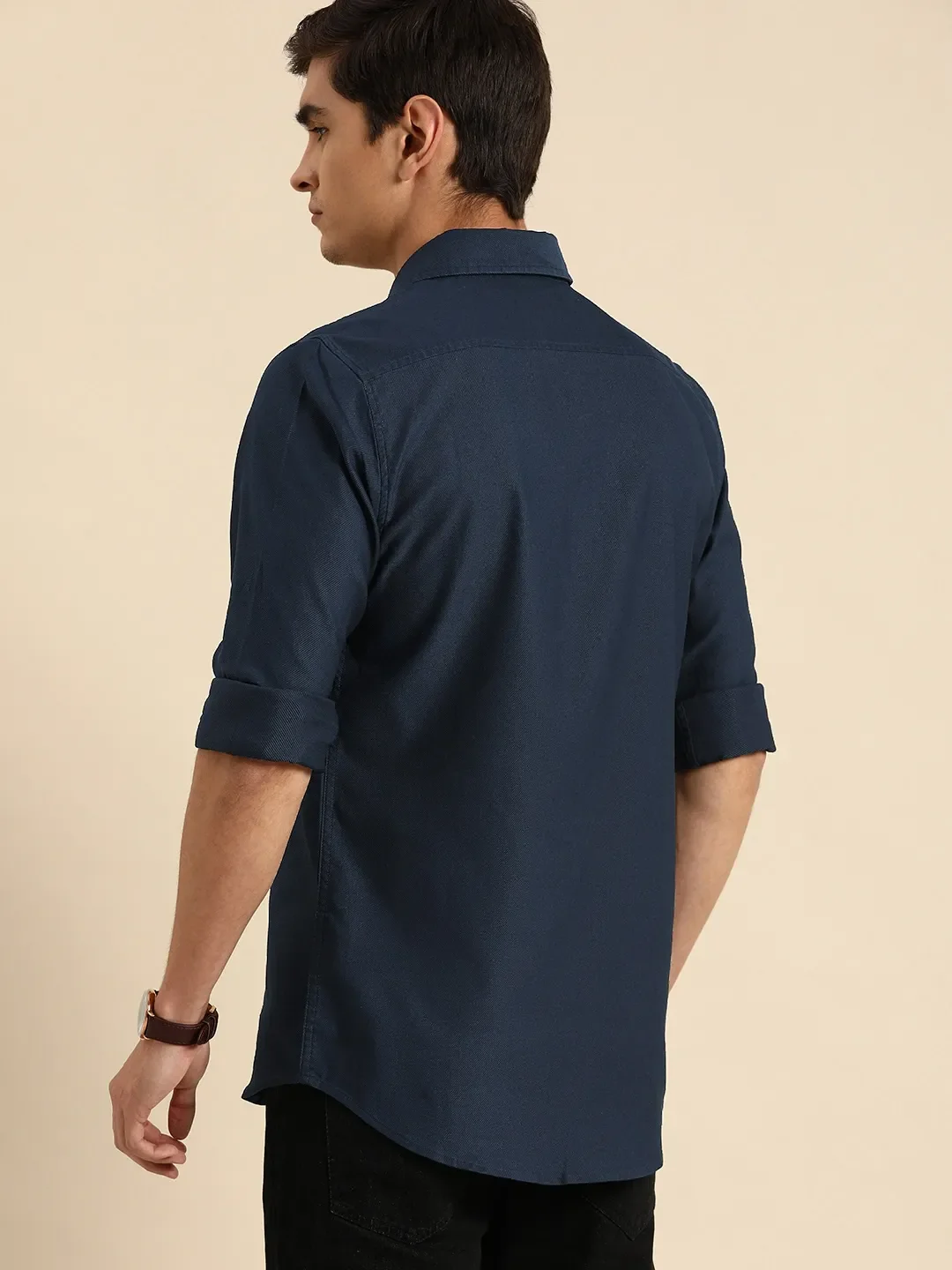 Blue Slim Straight Fit Regular Collar Long Sleeves Men's Shirt by Being Human Clothing - Image 3