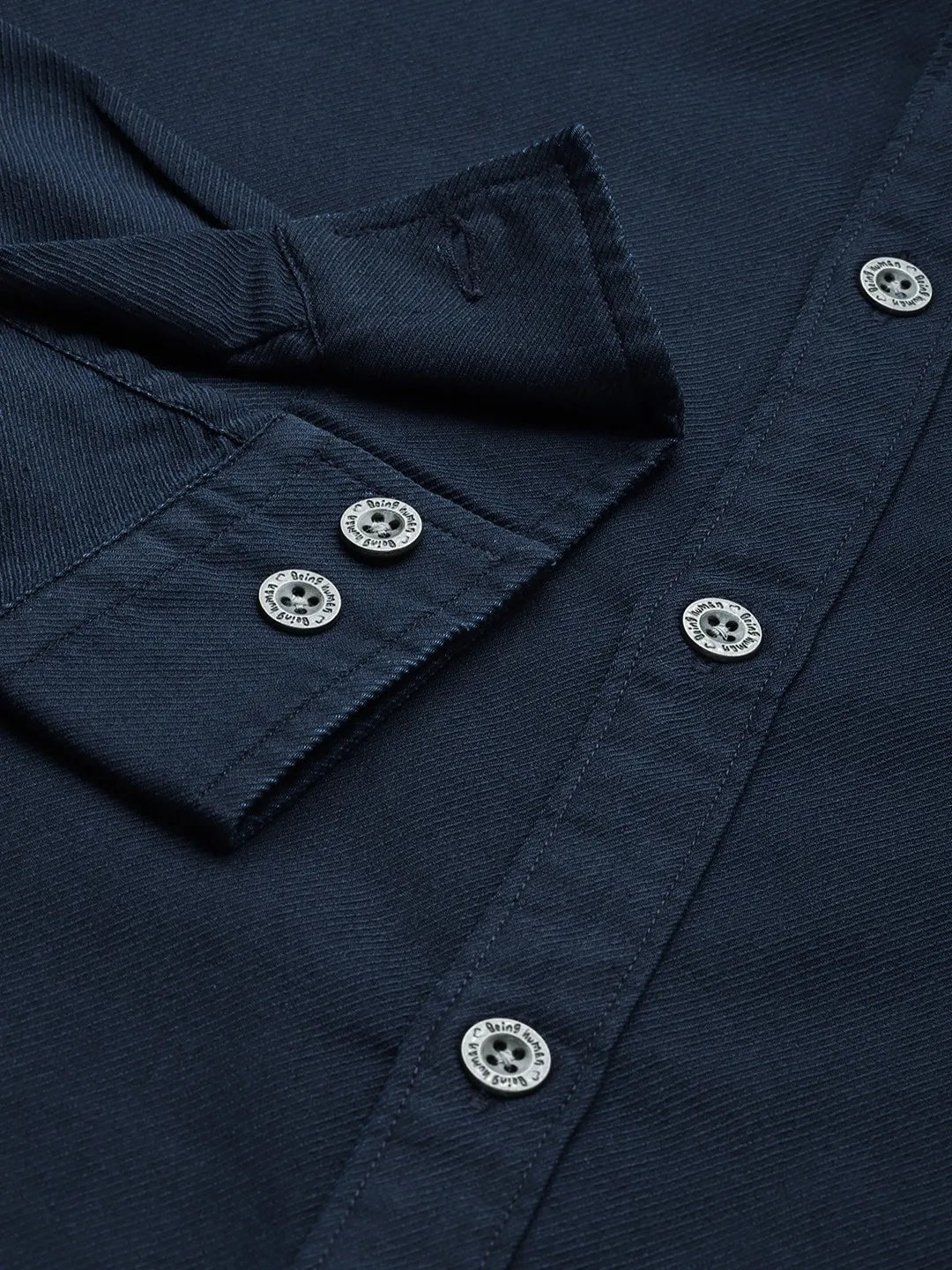 Blue Slim Straight Fit Regular Collar Long Sleeves Men's Shirt by Being Human Clothing - Image 4