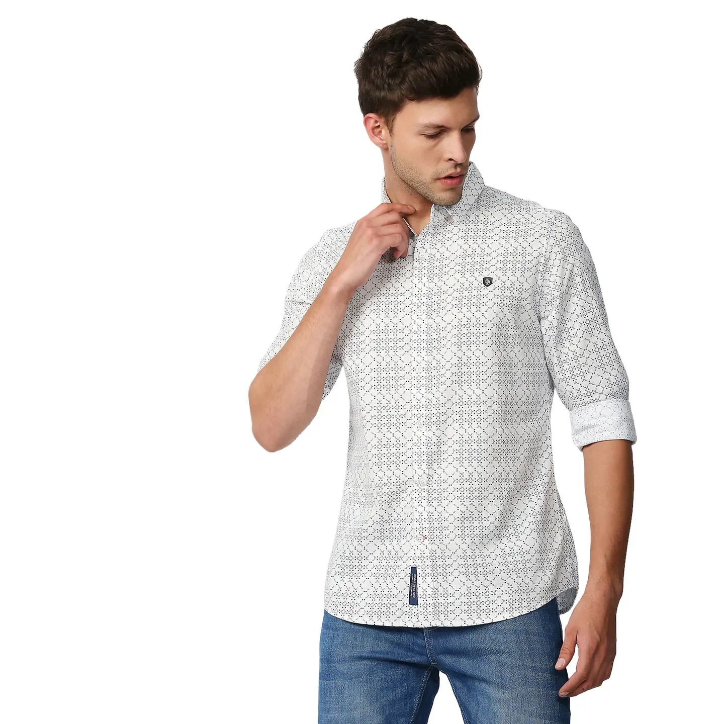 Blue Slim Straight Fit Regular Collar Long Sleeves Men's Shirt by Being Human Clothing