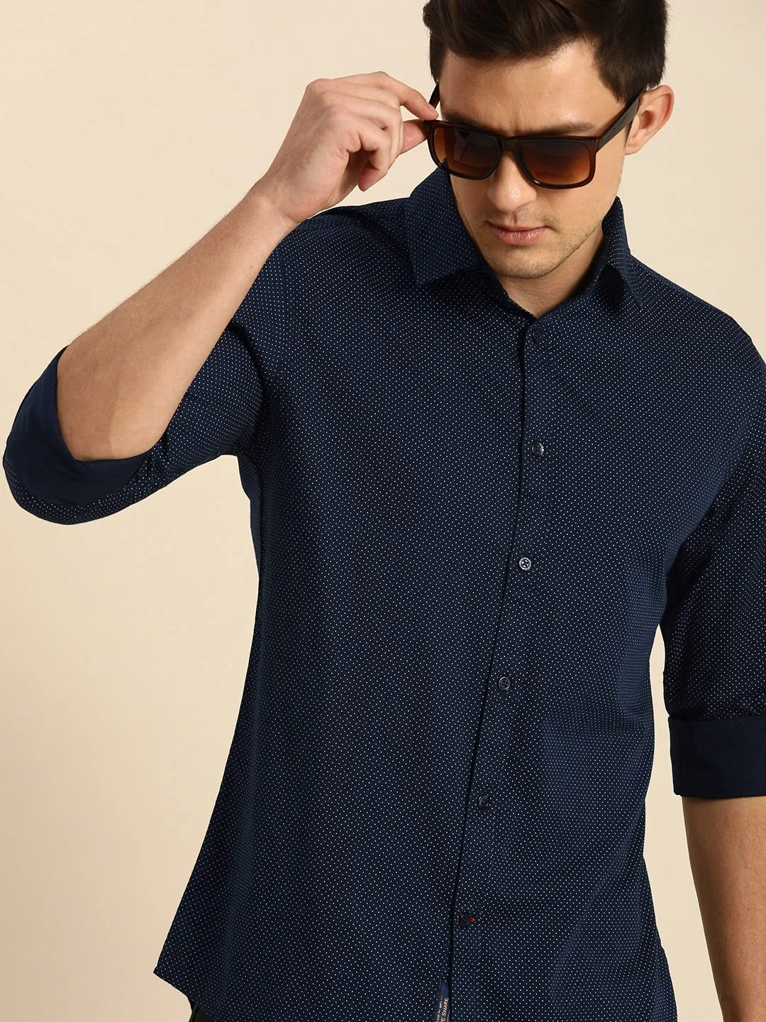 Blue Slim Straight Fit Regular Collar Long Sleeves Men's Shirt by Being Human Clothing