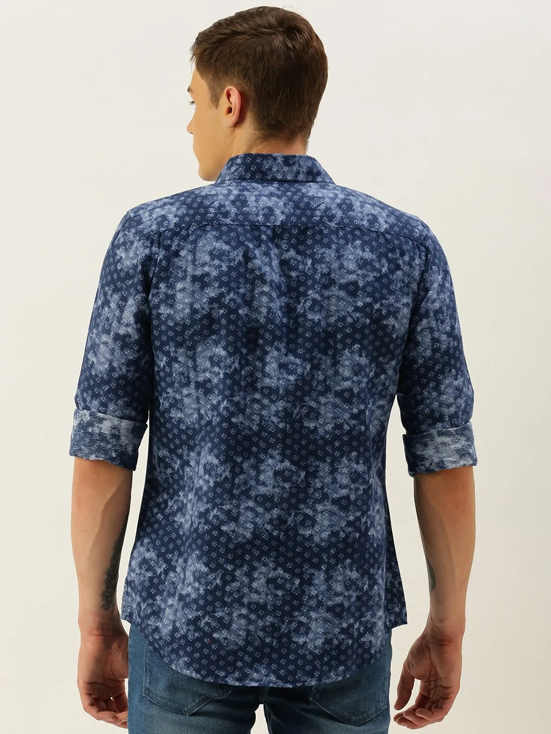Blue Slim Straight Fit Regular Collar Long Sleeves Men's Shirt by Being Human Clothing - Image 3