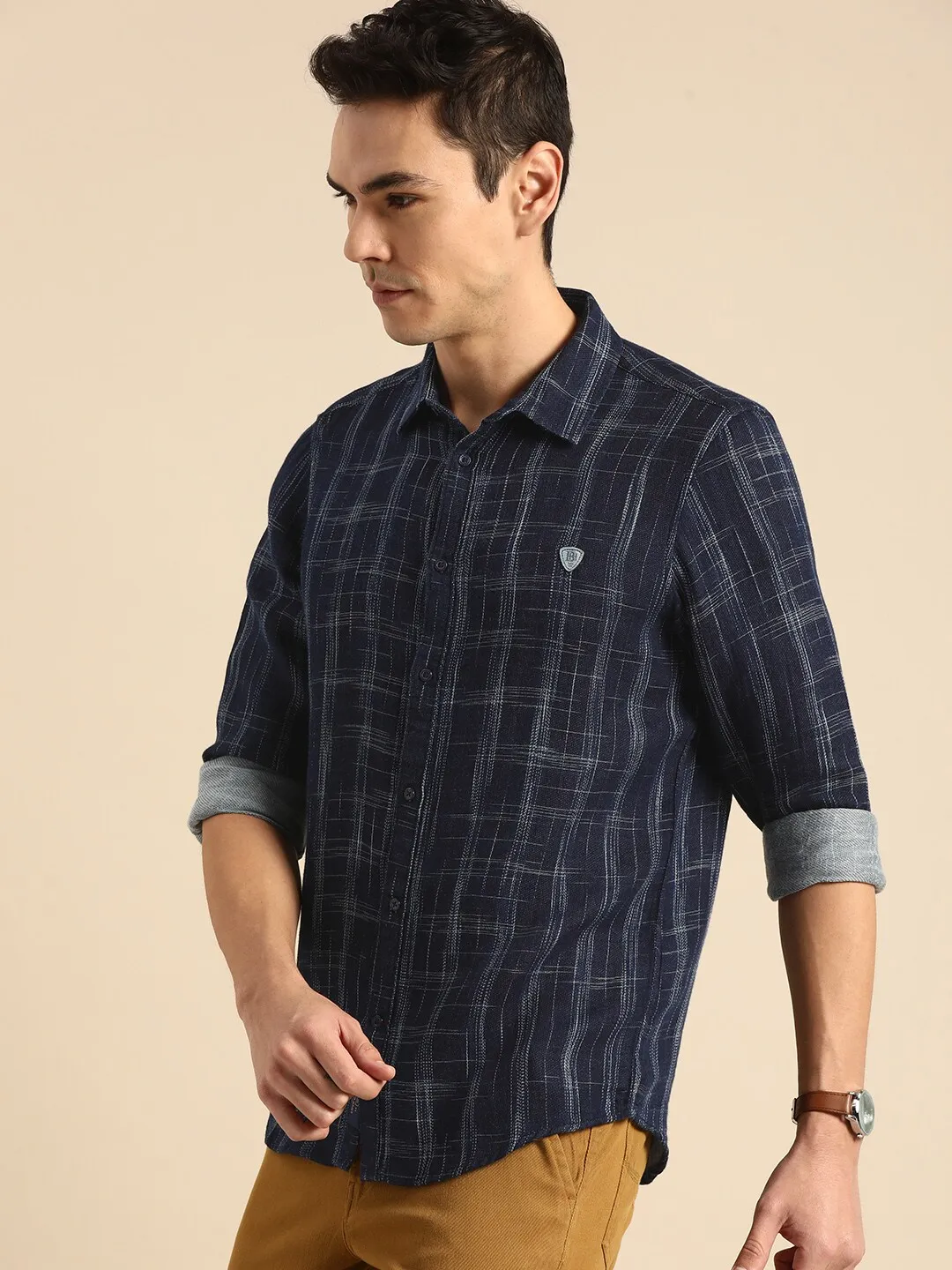 Blue Slim Straight Fit Regular Collar Long Sleeves Men's Shirt by Being Human Clothing - Image 2