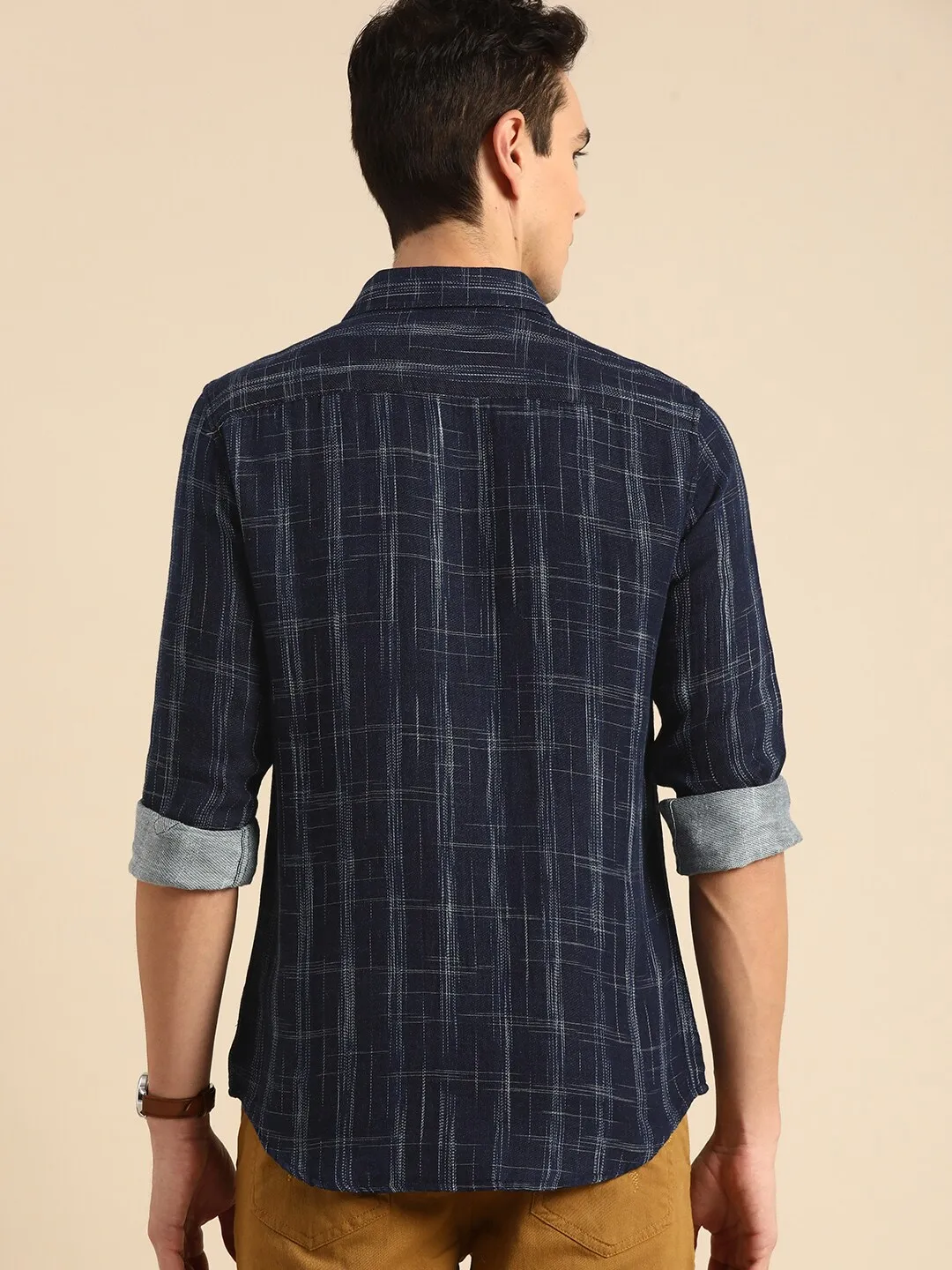 Blue Slim Straight Fit Regular Collar Long Sleeves Men's Shirt by Being Human Clothing - Image 3