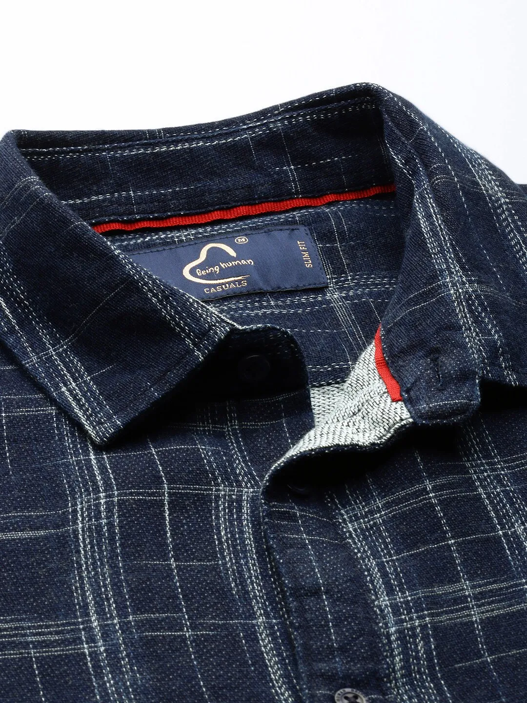 Blue Slim Straight Fit Regular Collar Long Sleeves Men's Shirt by Being Human Clothing - Image 5