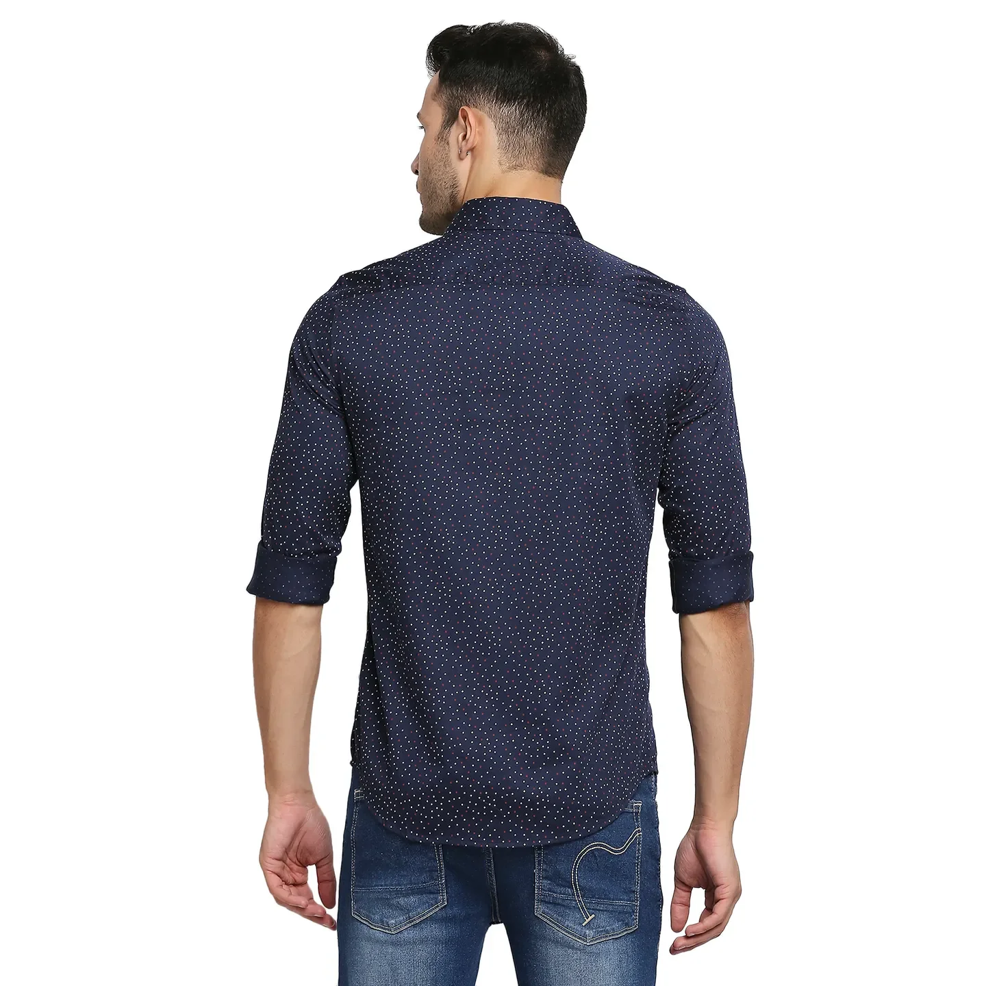 Blue Slim Straight Fit Regular Collar Long Sleeves Men's Shirt by Being Human Clothing - Image 4