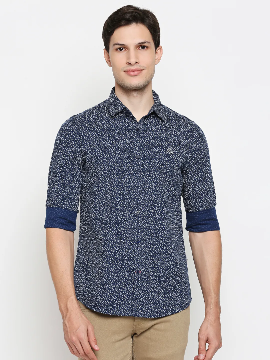 Blue Slim Straight Fit Regular Collar Long Sleeves Men's Shirt by Being Human Clothing