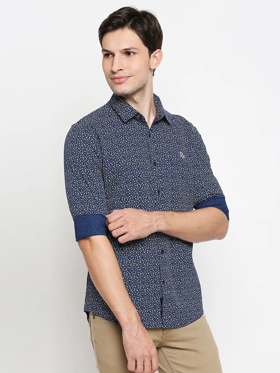 Blue Slim Straight Fit Regular Collar Long Sleeves Men's Shirt by Being Human Clothing - Image 3