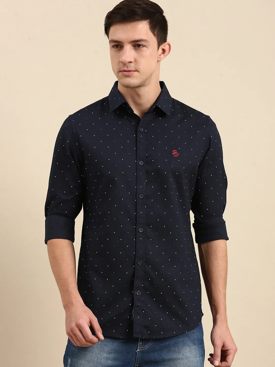 Blue Slim Straight Fit Regular Collar Long Sleeves Men's Shirt by Being Human Clothing