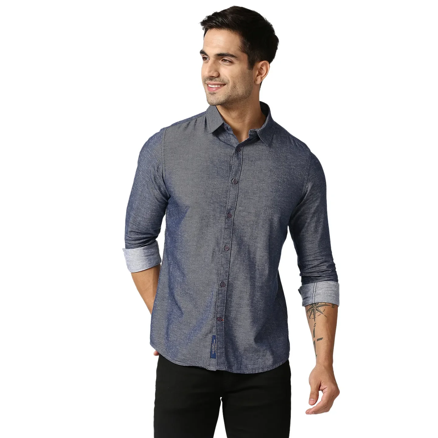 Blue Slim Straight Fit Regular Collar Long Sleeves Men's Shirt by Being Human Clothing