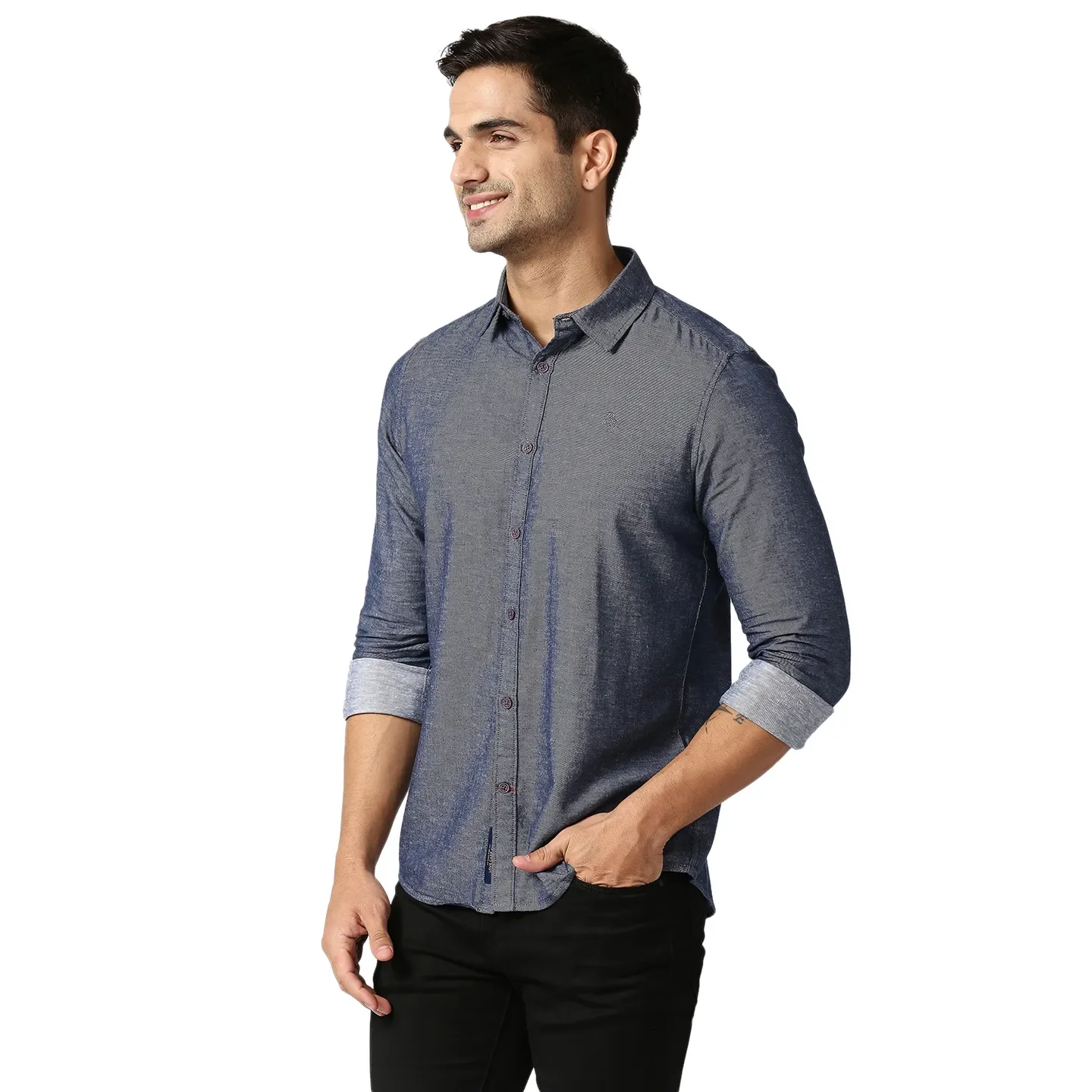 Blue Slim Straight Fit Regular Collar Long Sleeves Men's Shirt by Being Human Clothing - Image 2