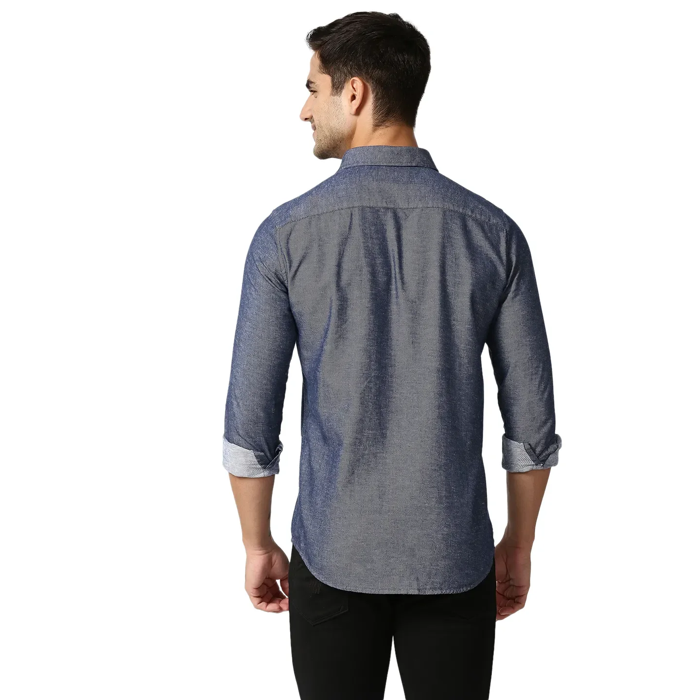 Blue Slim Straight Fit Regular Collar Long Sleeves Men's Shirt by Being Human Clothing - Image 4