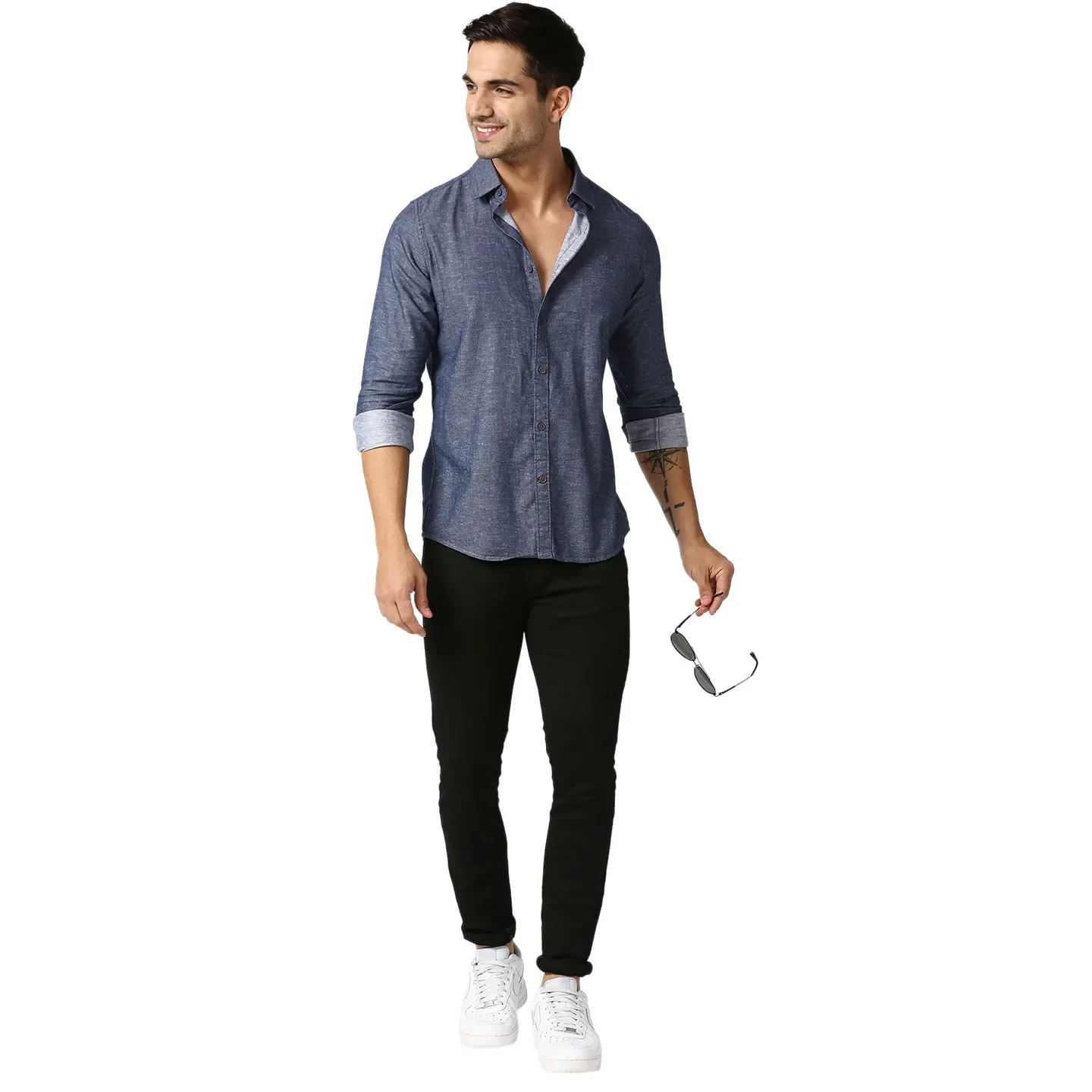 Blue Slim Straight Fit Regular Collar Long Sleeves Men's Shirt by Being Human Clothing - Image 6