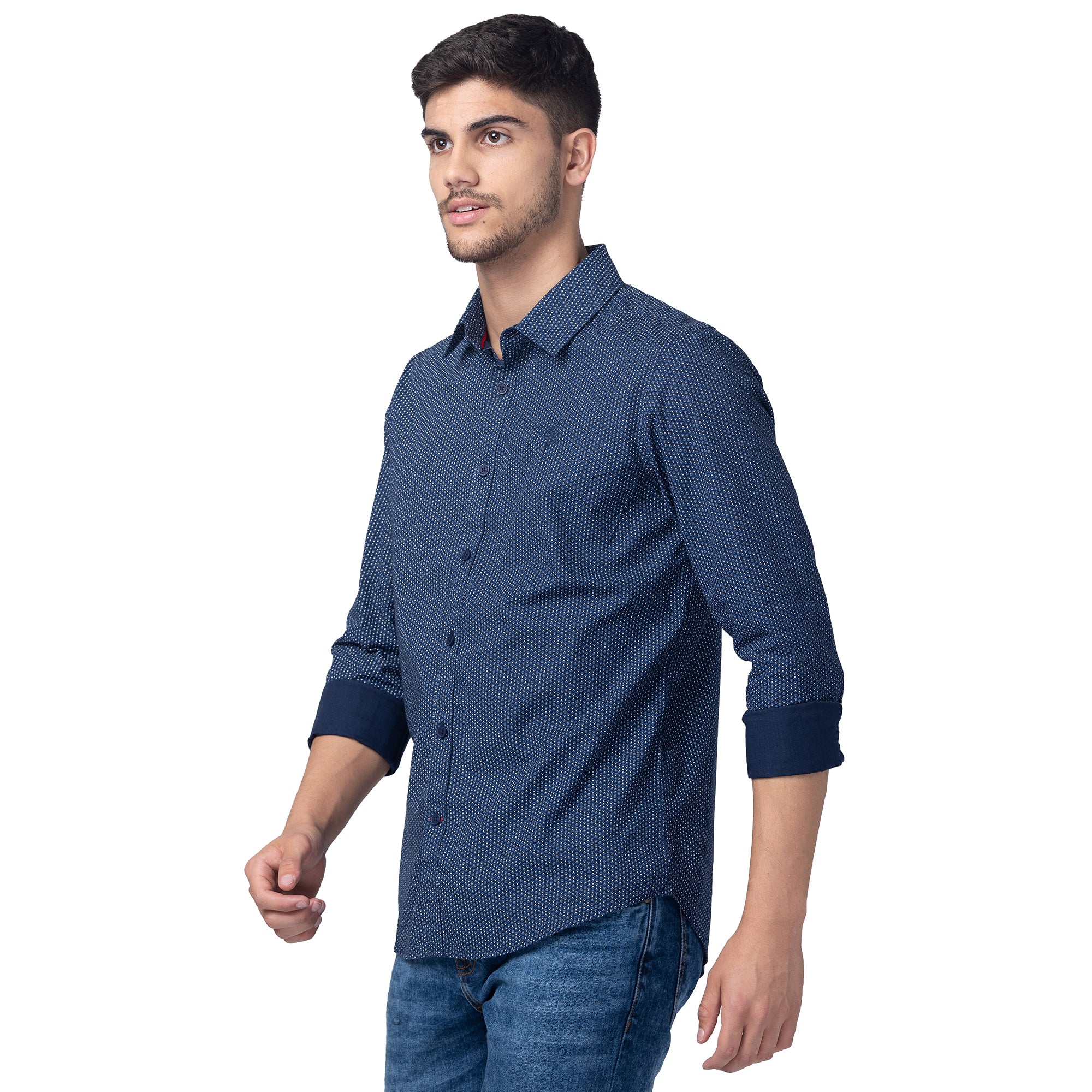 Blue Slim Straight Fit Regular Collar Long Sleeves Men's Shirt by Being Human Clothing - Image 2