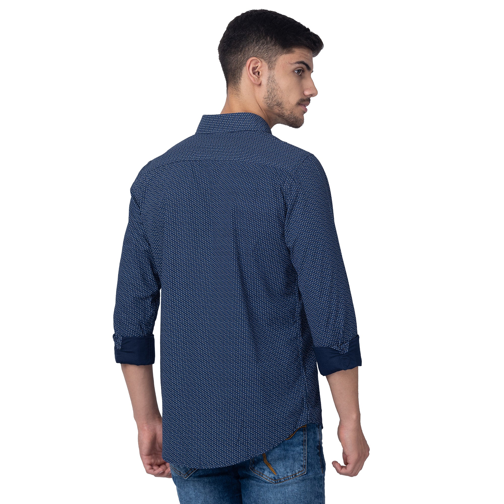 Blue Slim Straight Fit Regular Collar Long Sleeves Men's Shirt by Being Human Clothing - Image 3