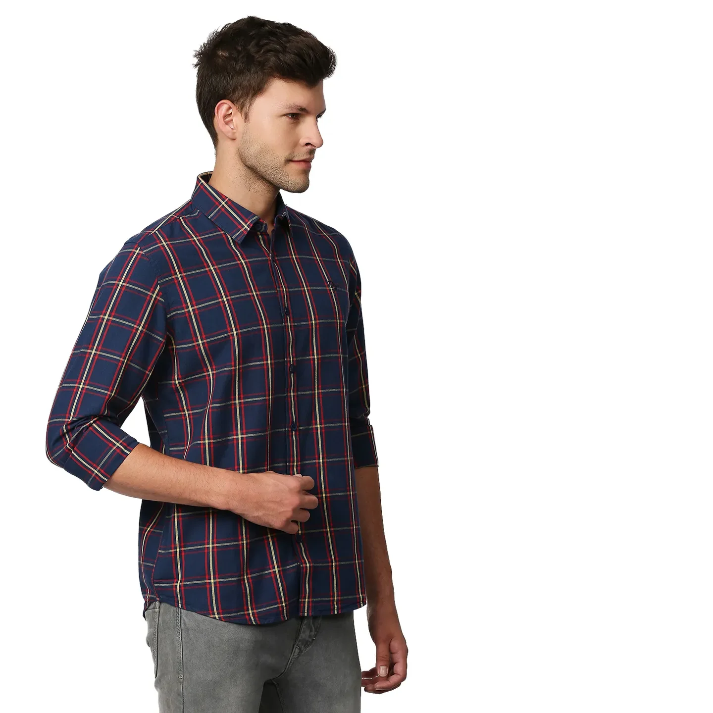 Blue Slim Straight Fit Regular Collar Long Sleeves Men's Shirt by Being Human Clothing - Image 3