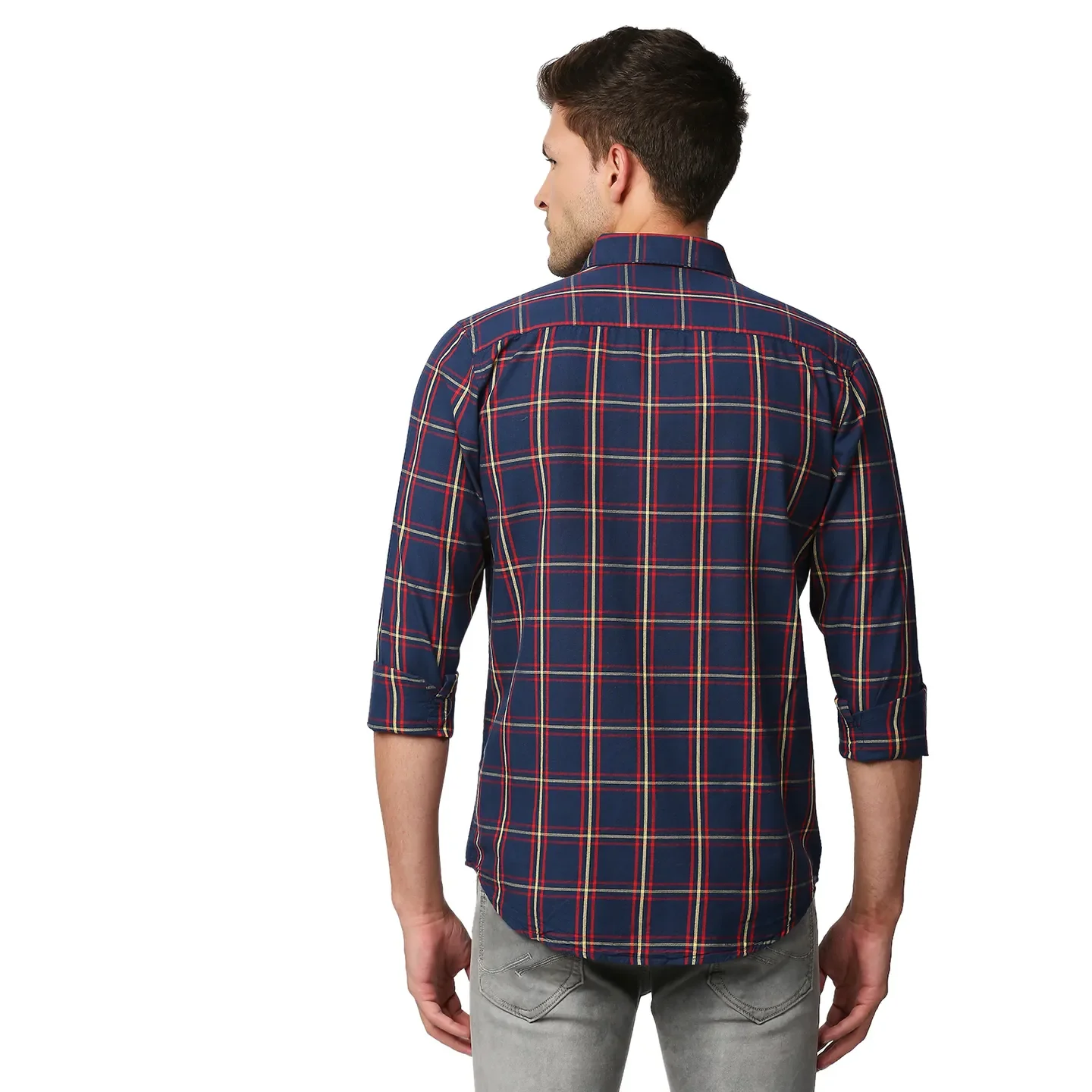Blue Slim Straight Fit Regular Collar Long Sleeves Men's Shirt by Being Human Clothing - Image 4