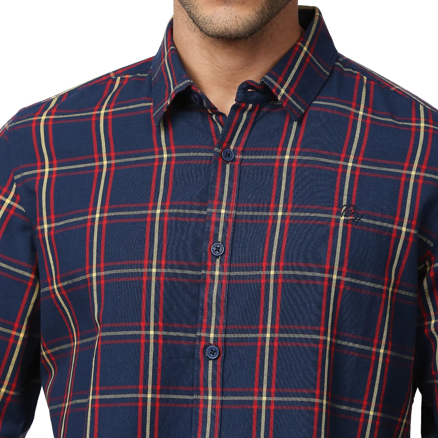 Blue Slim Straight Fit Regular Collar Long Sleeves Men's Shirt by Being Human Clothing - Image 5