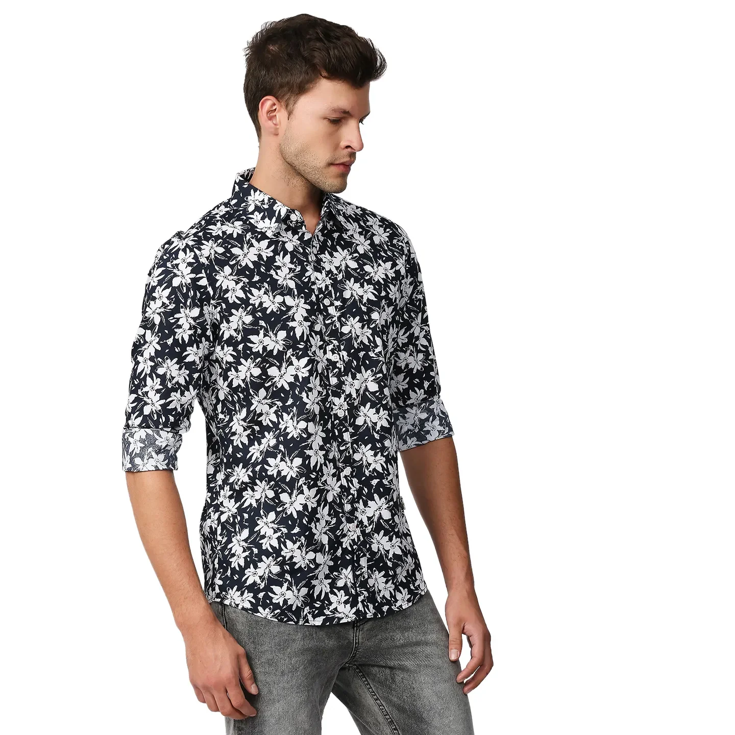 Blue Slim Straight Fit Regular Collar Long Sleeves Men's Shirt by Being Human Clothing - Image 3
