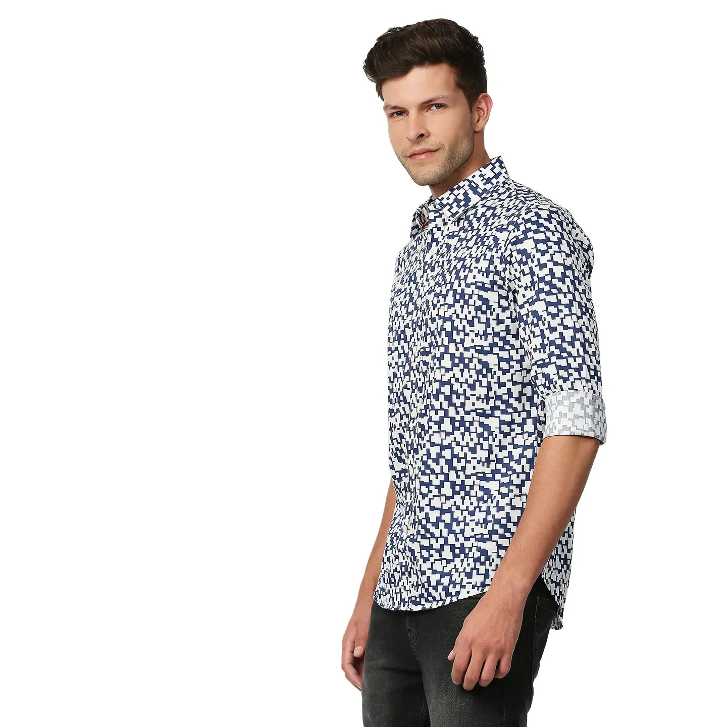 Blue Slim Straight Fit Regular Collar Long Sleeves Men's Shirt by Being Human Clothing - Image 2