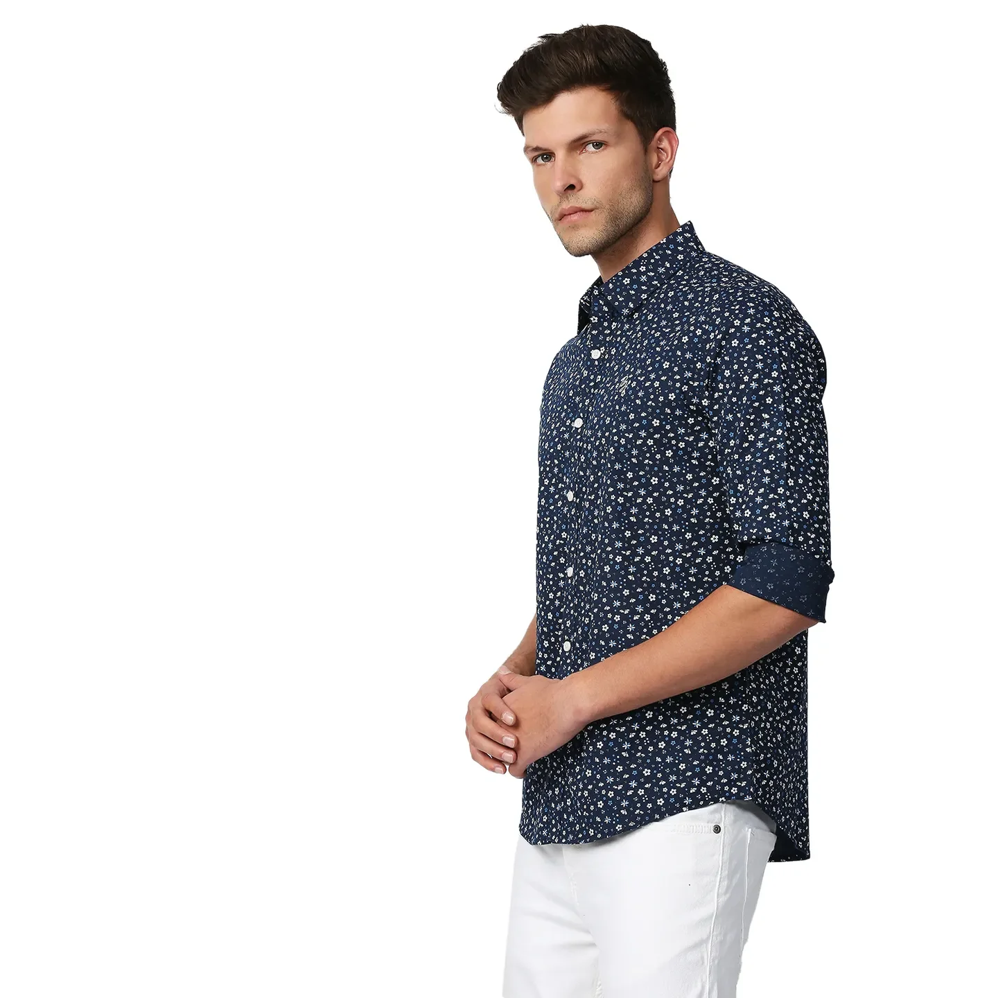 Blue Slim Straight Fit Regular Collar Long Sleeves Men's Shirt by Being Human Clothing - Image 2
