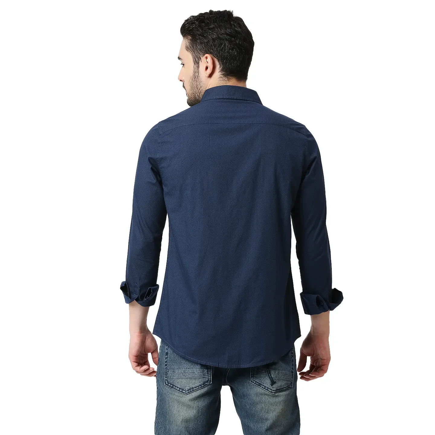 Navy Slim Fit Regular Collar Men's Shirt by Being Human Clothing - Image 3