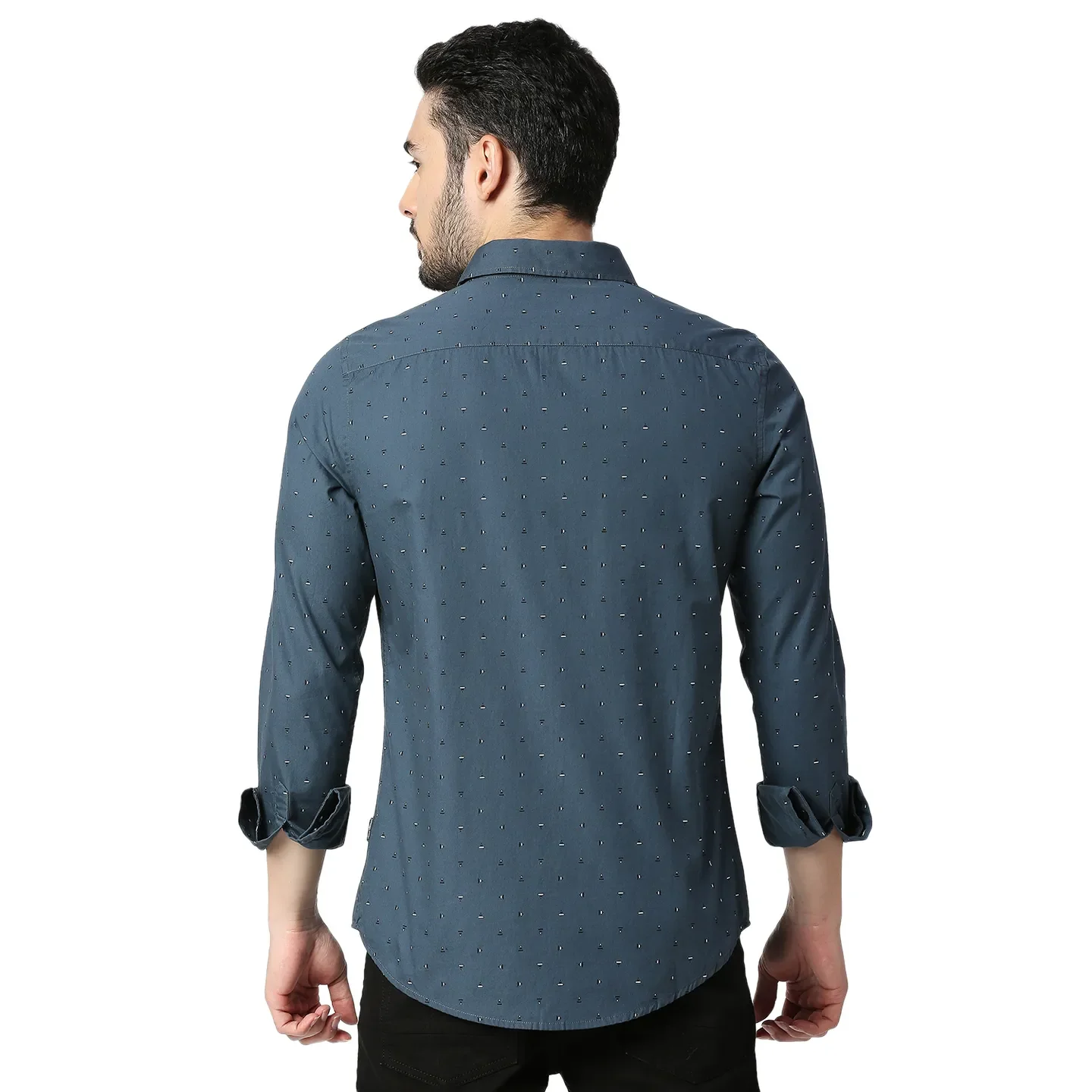 Blue Slim Straight Fit Regular Collar Long Sleeves Cotton Men's Shirt by Being Human Clothing - Image 3