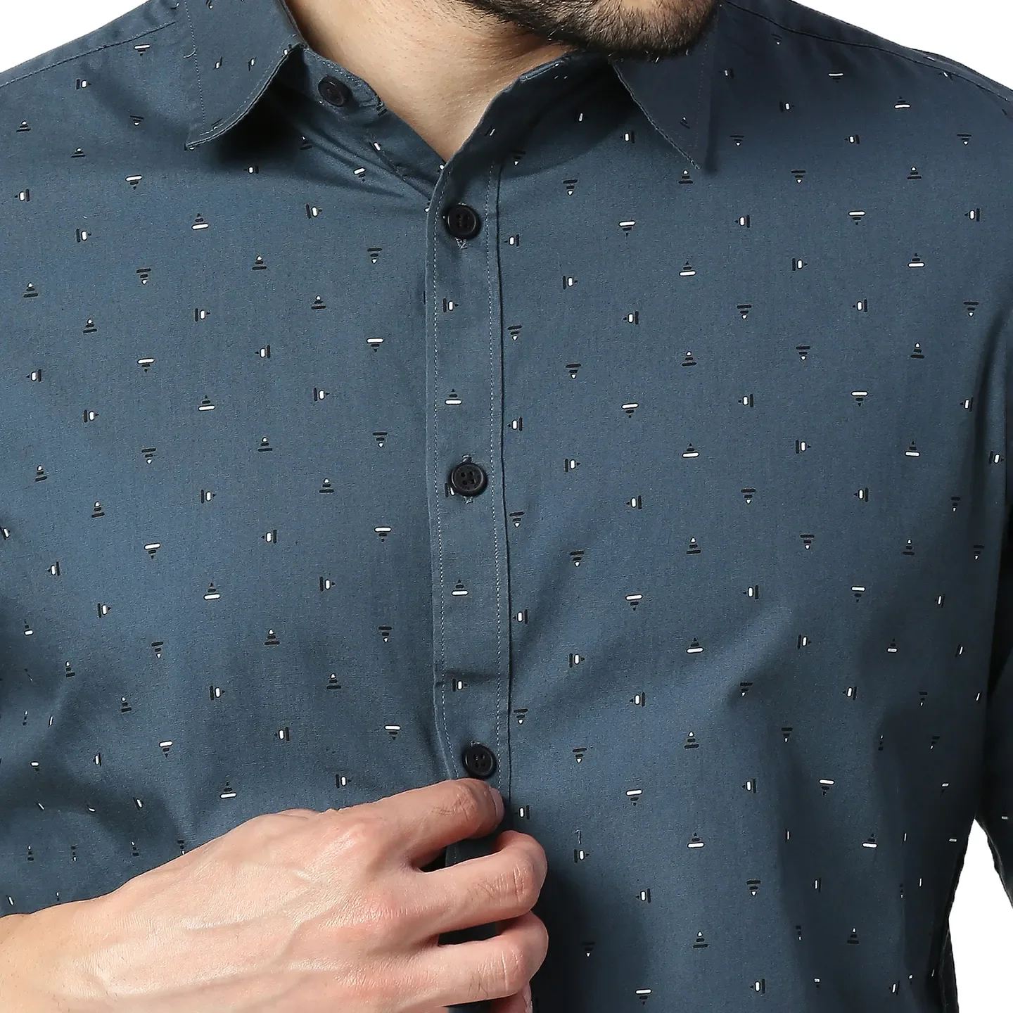 Blue Slim Straight Fit Regular Collar Long Sleeves Cotton Men's Shirt by Being Human Clothing - Image 4