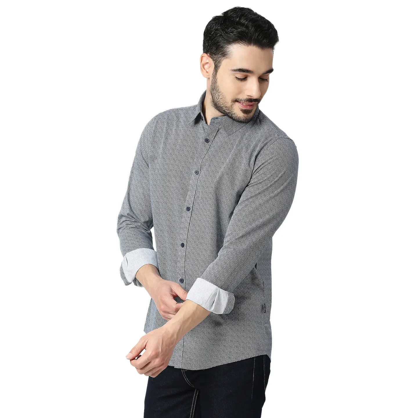 Blue Slim Straight Fit Regular Collar Long Sleeves Cotton Men's Shirt by Being Human Clothing - Image 2
