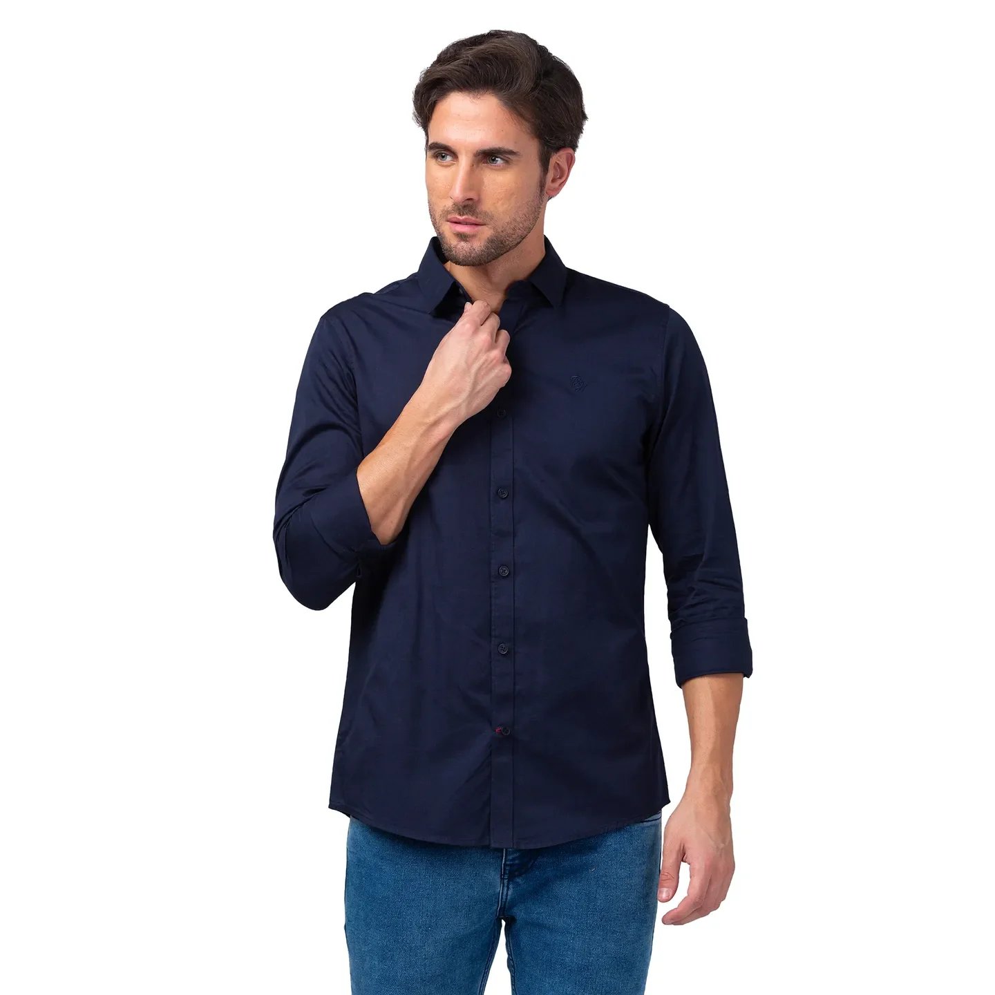 Blue Slim Straight Fit Regular Collar Long Sleeves Men's Shirt by Being Human Clothing