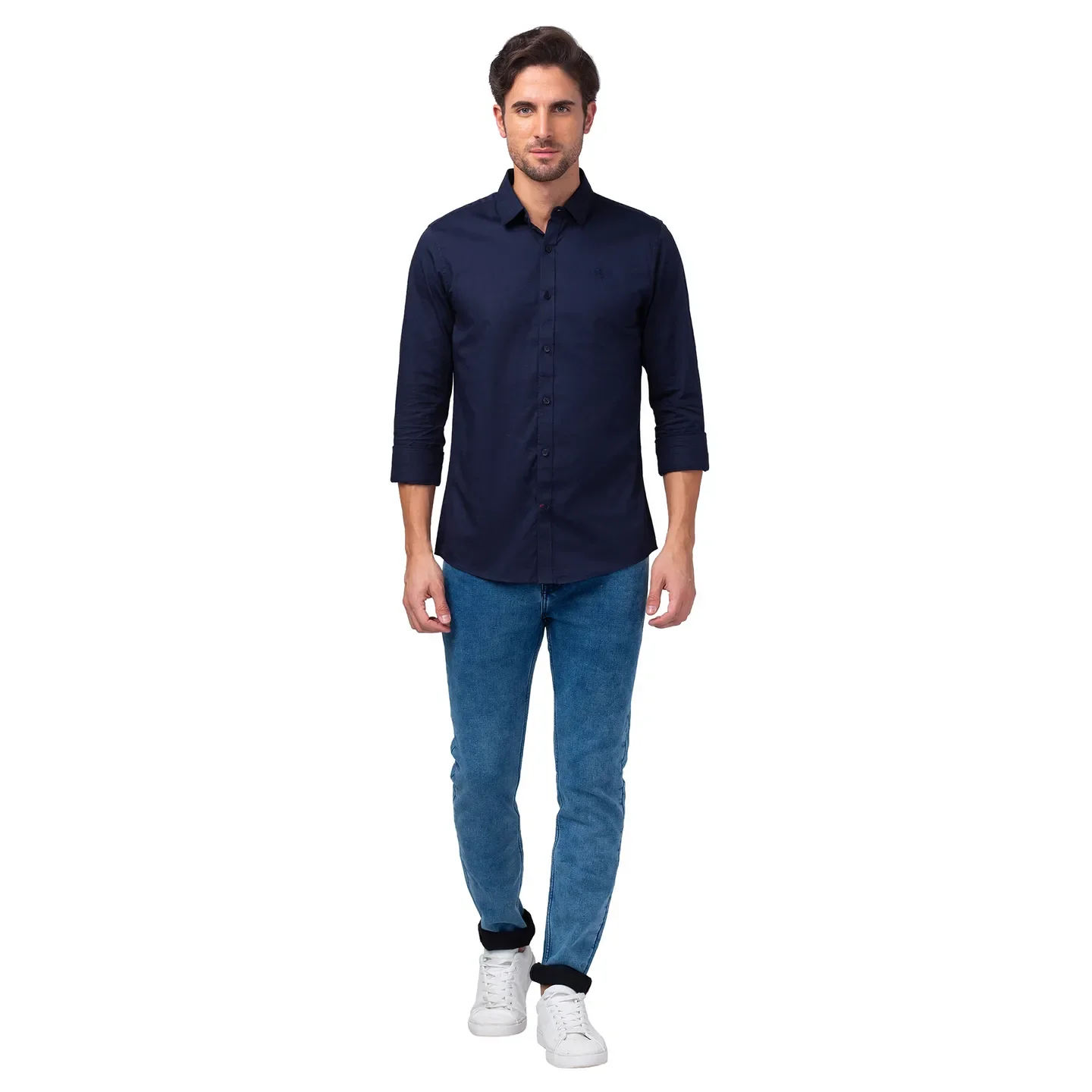 Blue Slim Straight Fit Regular Collar Long Sleeves Men's Shirt by Being Human Clothing - Image 2