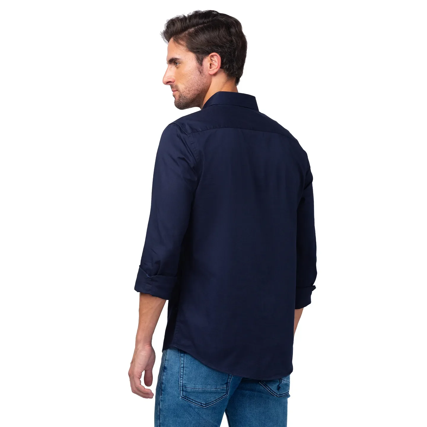 Blue Slim Straight Fit Regular Collar Long Sleeves Men's Shirt by Being Human Clothing - Image 3