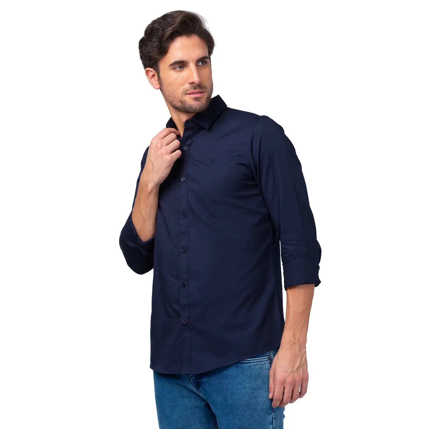Blue Slim Straight Fit Regular Collar Long Sleeves Men's Shirt by Being Human Clothing - Image 4