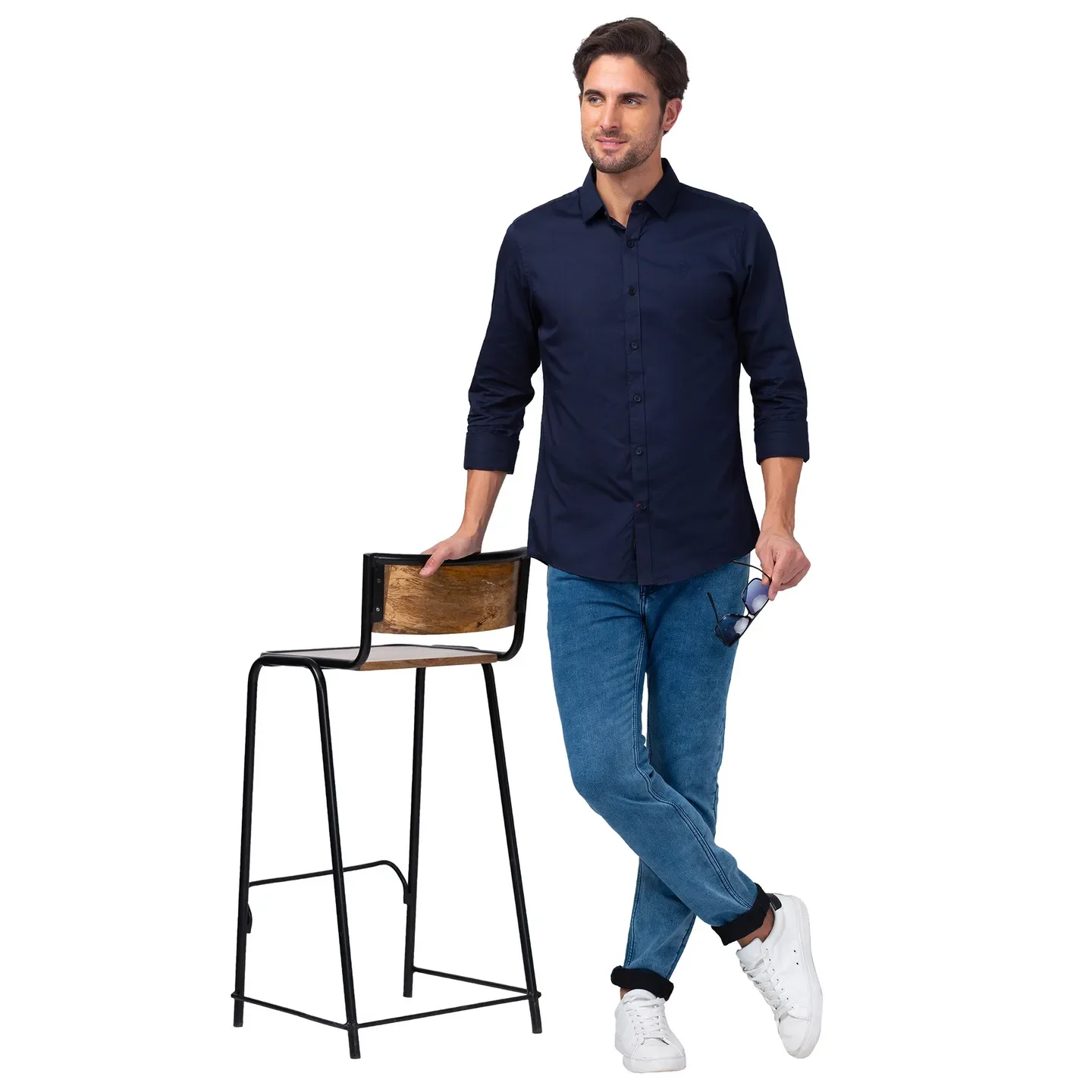 Blue Slim Straight Fit Regular Collar Long Sleeves Men's Shirt by Being Human Clothing - Image 6