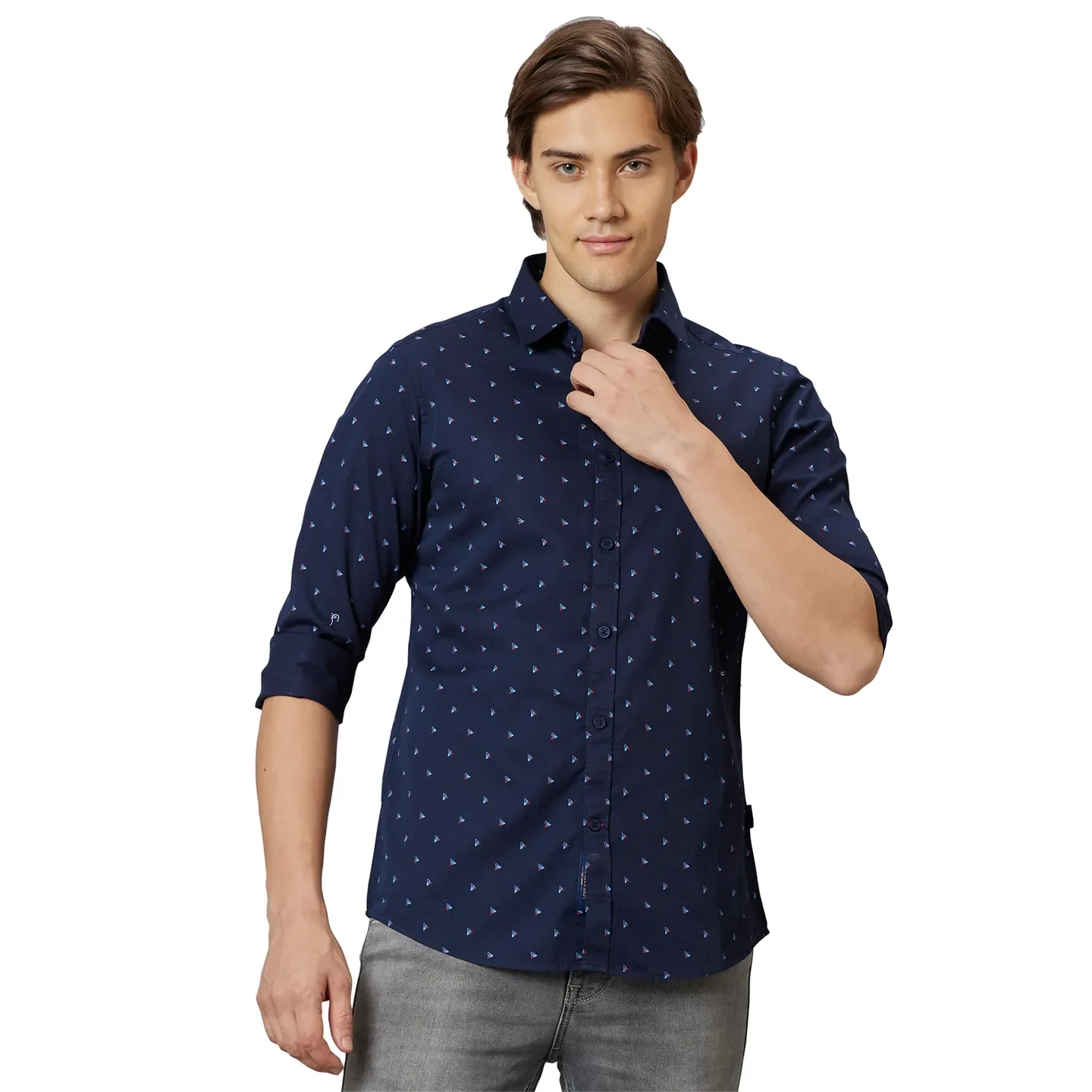 Blue Slim Straight Fit Regular Collar Long Sleeves Cotton Men's Shirt by Being Human Clothing