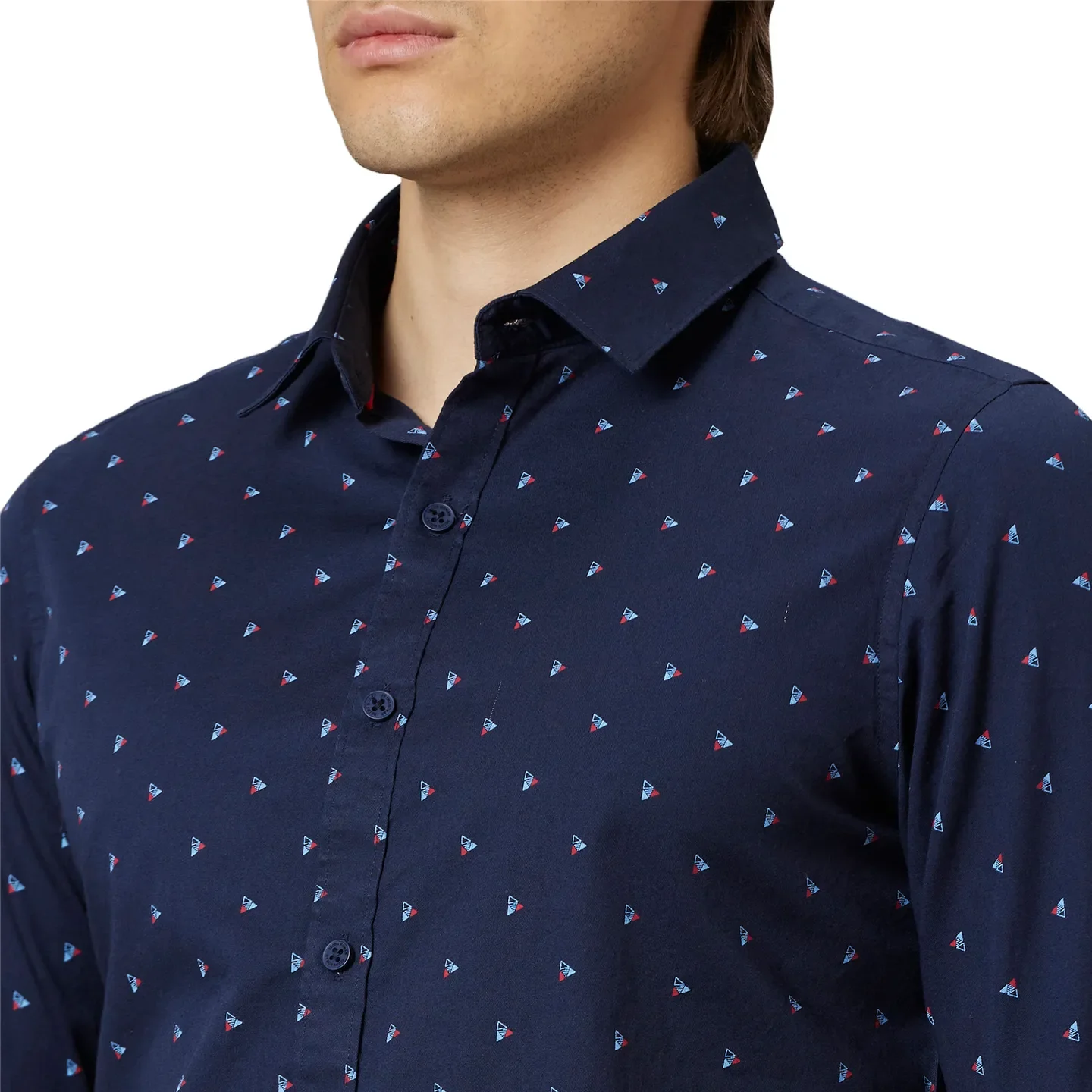 Blue Slim Straight Fit Regular Collar Long Sleeves Cotton Men's Shirt by Being Human Clothing - Image 4