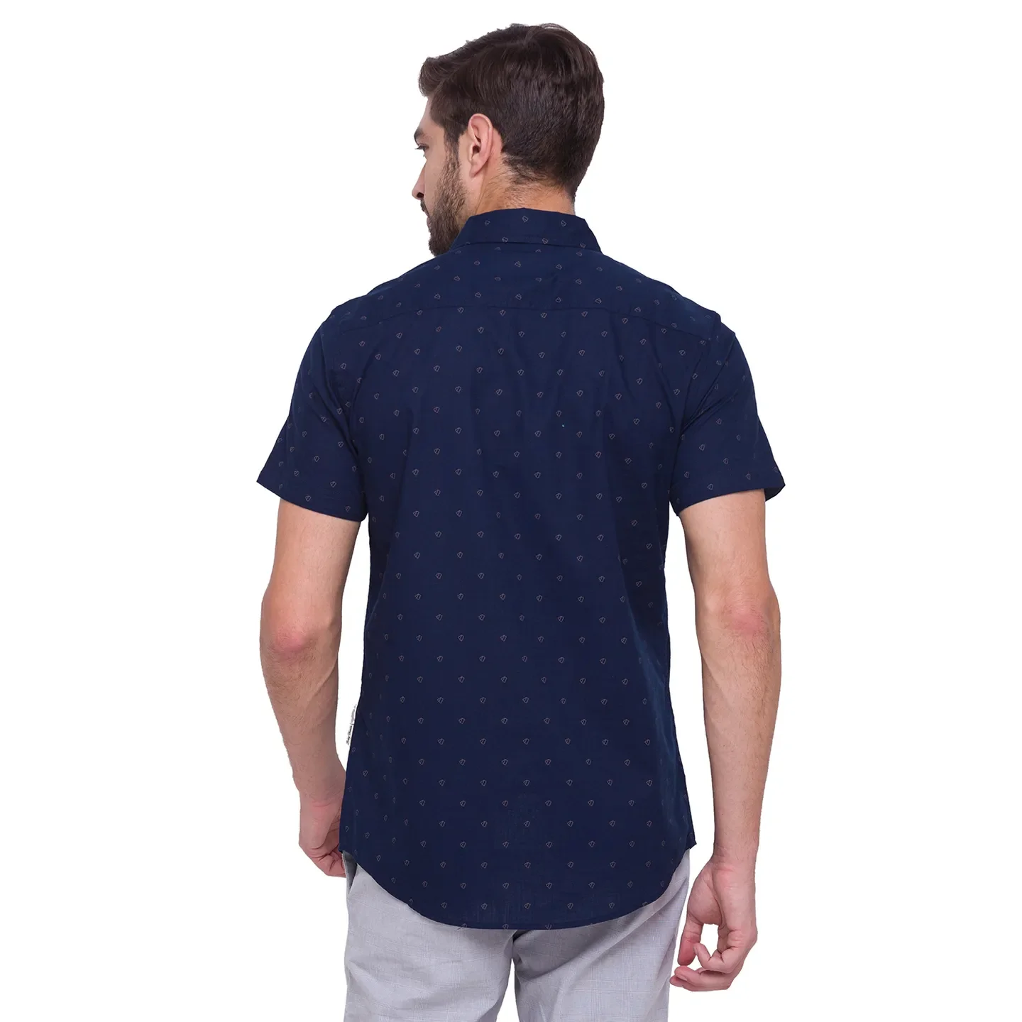 Blue Slim Straight Fit Regular Collar Short Sleeves Cotton Men's Shirt by Being Human Clothing