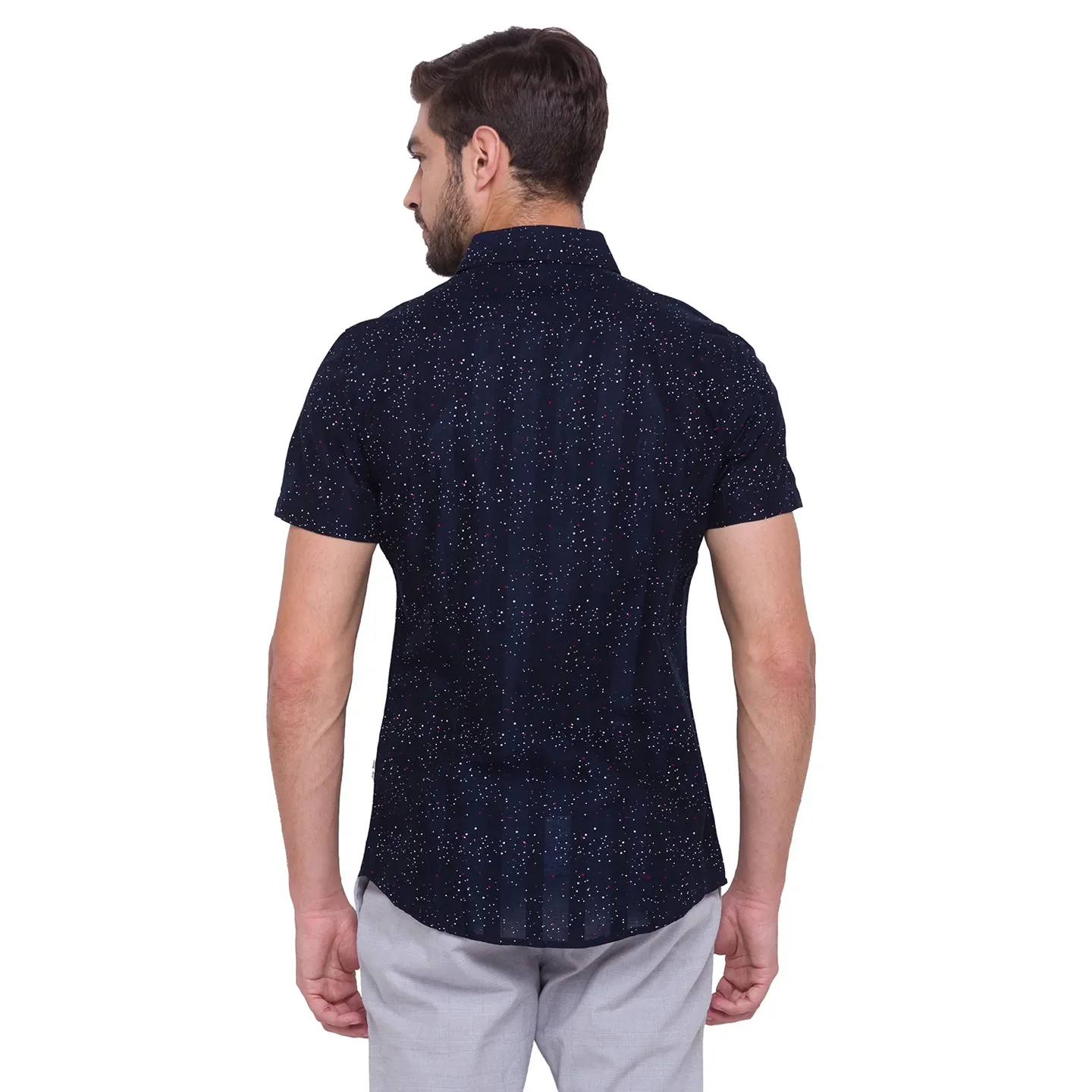 Blue Slim Straight Fit Regular Collar Short Sleeves Cotton Men's Shirt by Being Human Clothing