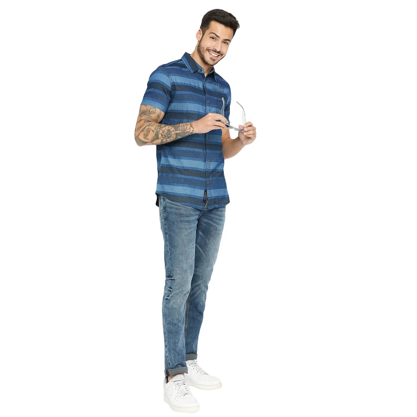 Navy Slim Fit Regular Collar Men's Shirt by Being Human Clothing - Image 6