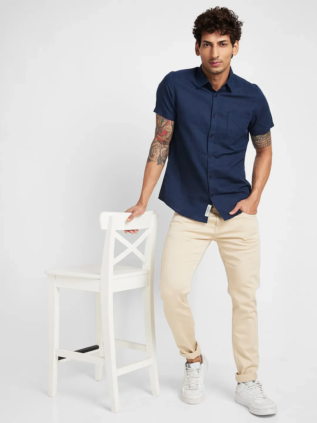Blue Slim Straight Fit Regular Collar Short Sleeves Men's Shirt by Being Human Clothing - Image 6