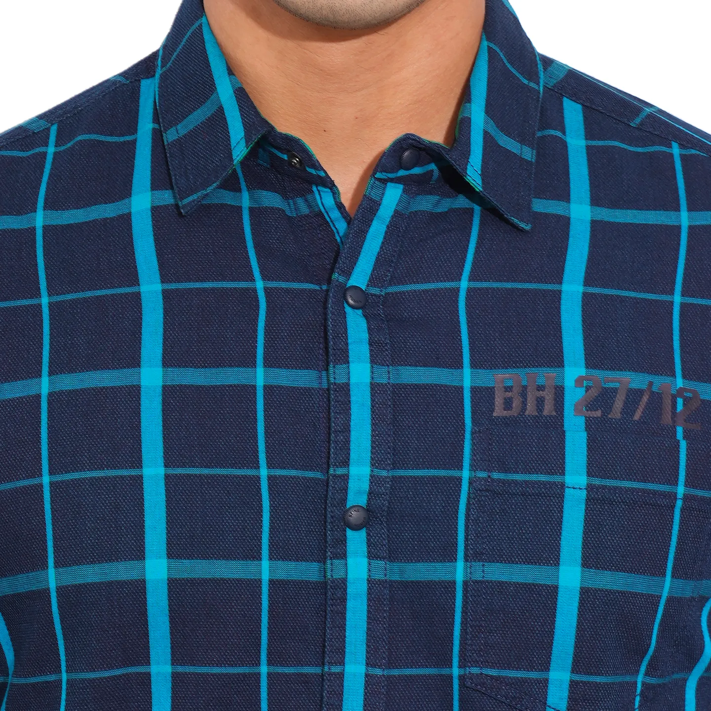 Blue Slim Straight Fit Regular Collar Long Sleeves Cotton Men's Shirt by Being Human Clothing - Image 6