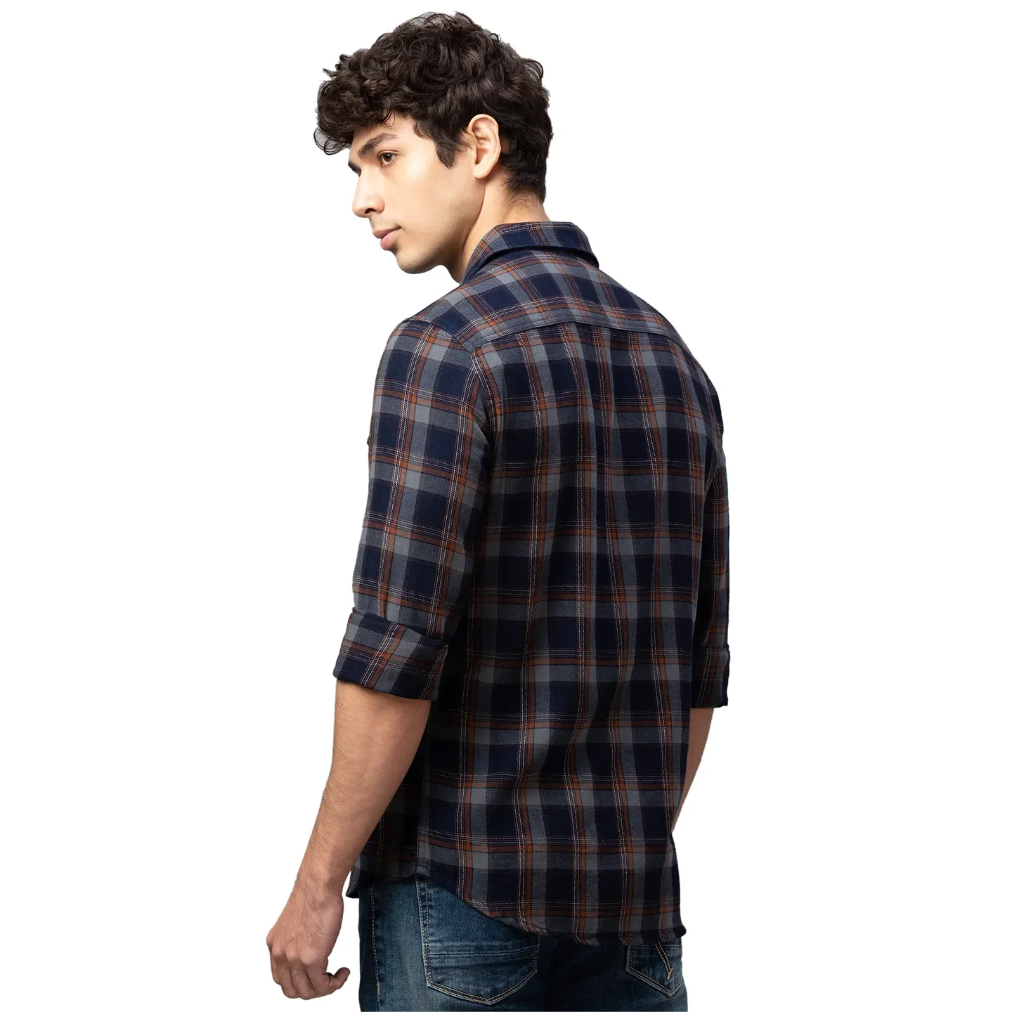 Blue Slim Straight Fit Regular Collar Long Sleeves Cotton Men's Shirt by Being Human Clothing - Image 2