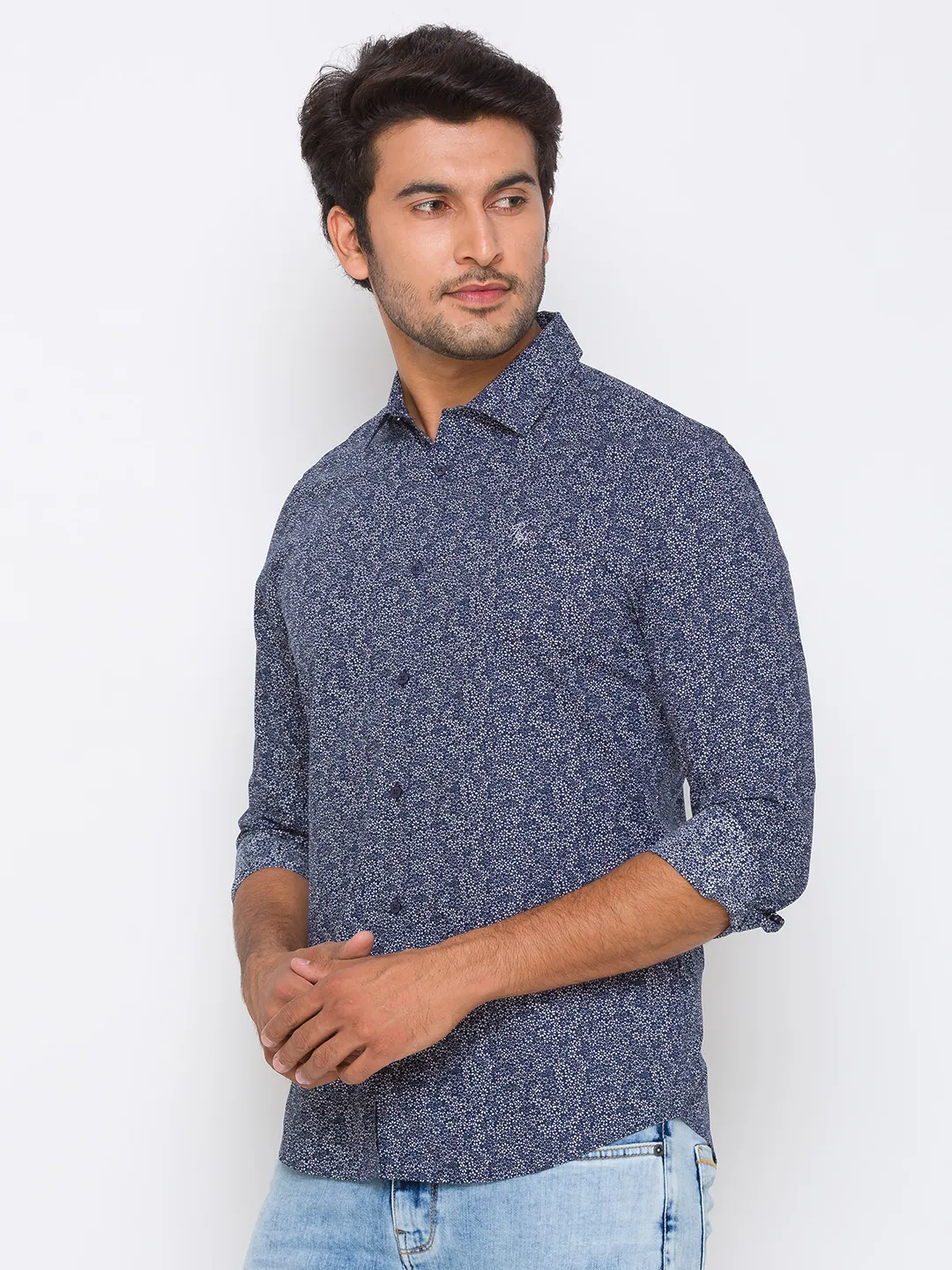 Blue Regular Fit Regular Collar Long Sleeves Cotton Men's Shirt by Being Human Clothing