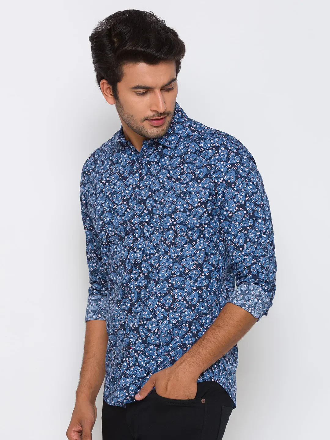 Blue Regular Fit Regular Collar Long Sleeves Cotton Men's Shirt by Being Human Clothing - Image 4