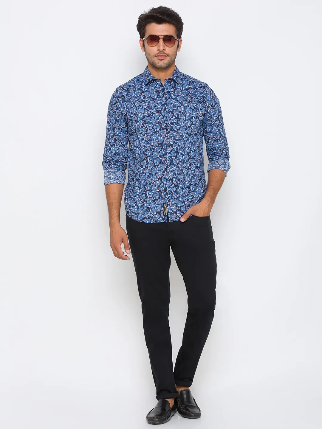 Blue Regular Fit Regular Collar Long Sleeves Cotton Men's Shirt by Being Human Clothing - Image 6